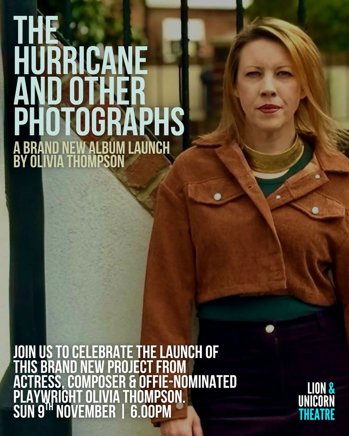 🎶 ALBUM LAUNCH EVENT
Brand new for @landutheatre we’re delighted to host the album launch party for our brilliant Associate Artist @ladyothompson. 
Join us on Sunday 9th November at 6pm for a sneak preview of The Hurricane & Other Photog