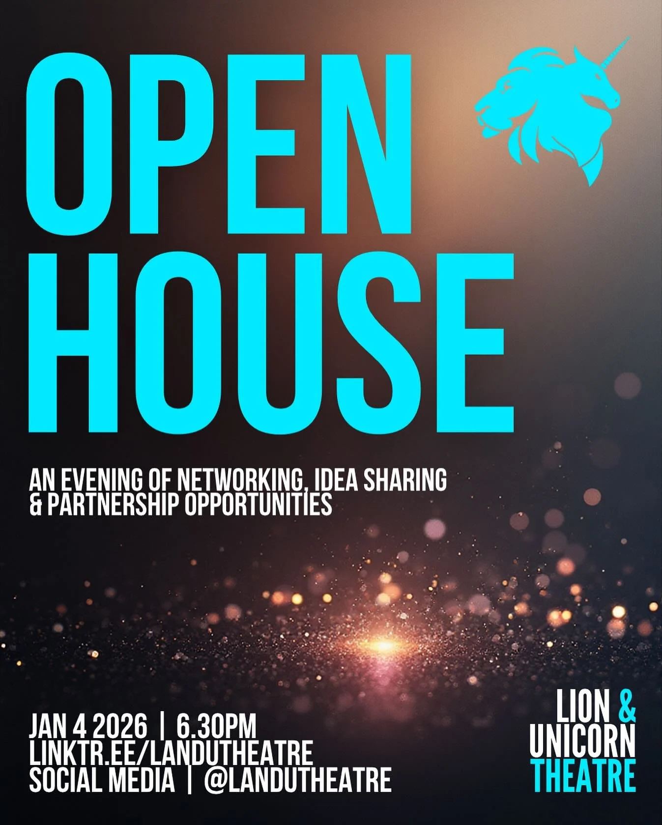 The Lion &amp; Unicorn Theatre: Open House:

A Special Start of Year Event for Artists, Actors &amp; Creatives

Join us this January 4th for a unique&nbsp;Open House&nbsp;event, tailored specifically for theatre professionals. Whether you&rsquo;re an