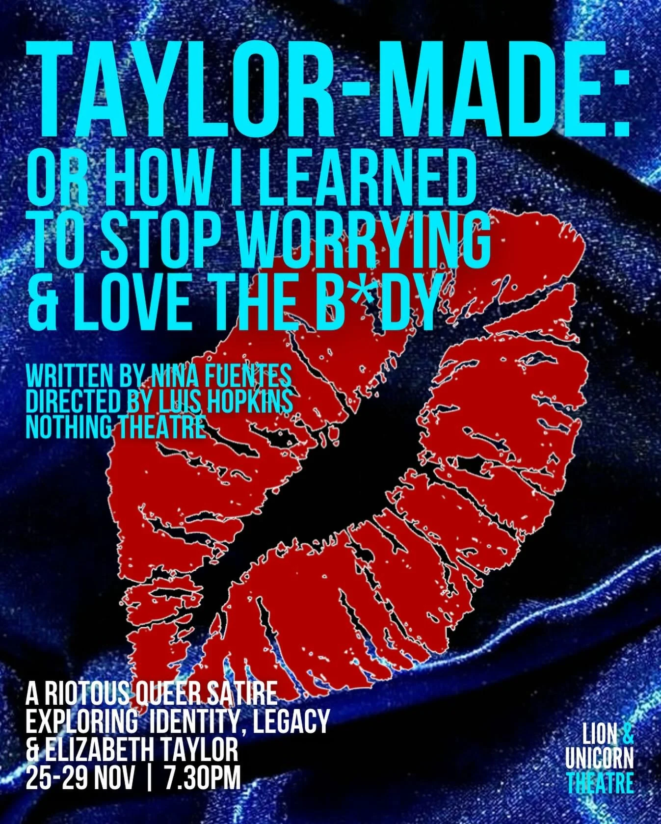 🎭 OPENING TONIGHT

A riotous queer satire exploring identity, legacy and Elizabeth Taylor.

Taylor-Made (Or: How I Learned to Stop Worrying and Love the Bdy)* follows Grace, a trans woman who, in a final bid for validation, summons Elizabeth Taylor 