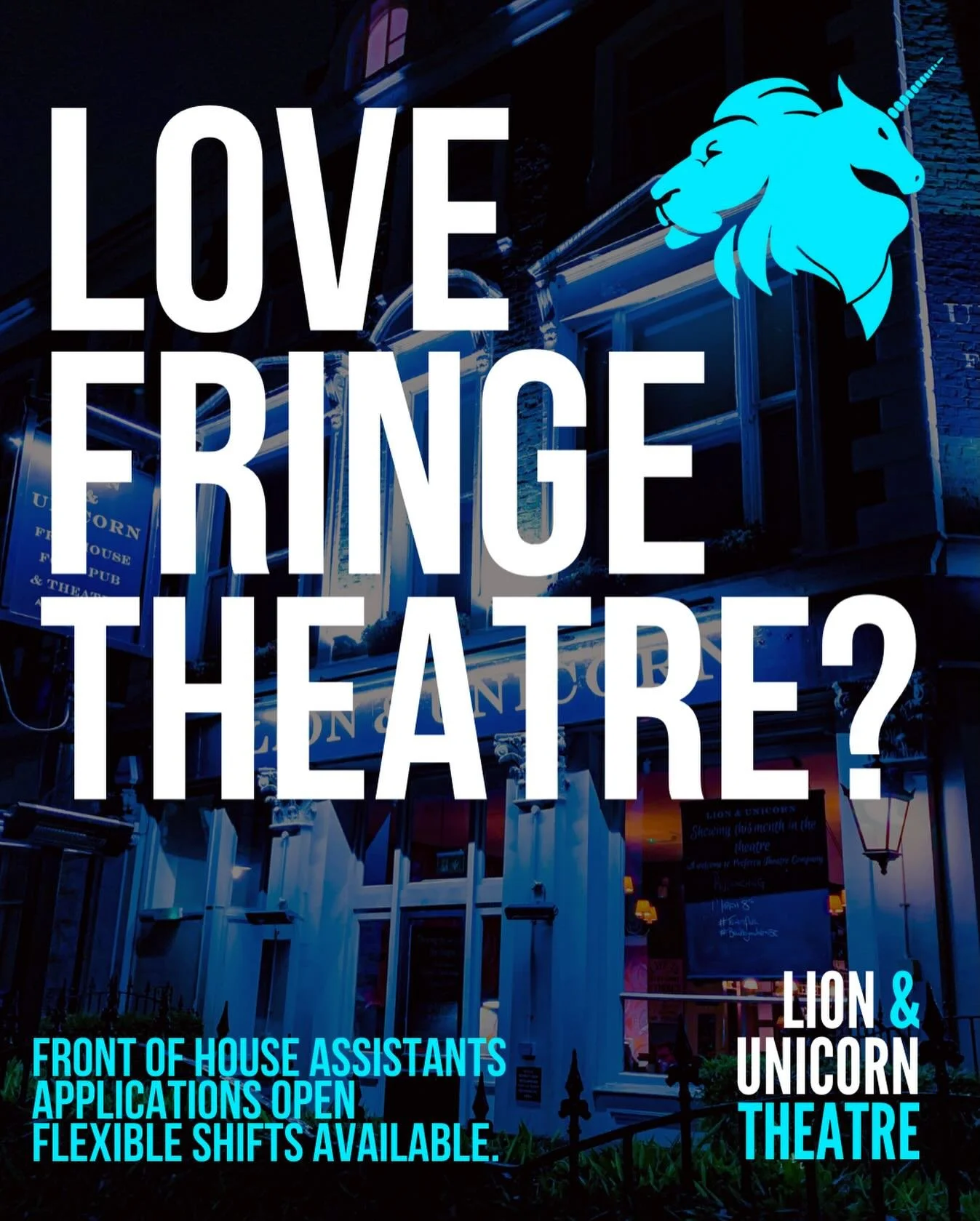 🎭 WE ARE HIRING | DUTY MANAGERS 🎭

The Lion &amp; Unicorn Theatre in Kentish Town is looking for new Duty Managers to join our team for an immediate start.

The role: Duty Managers are the front-facing representatives of the theatre and are respons