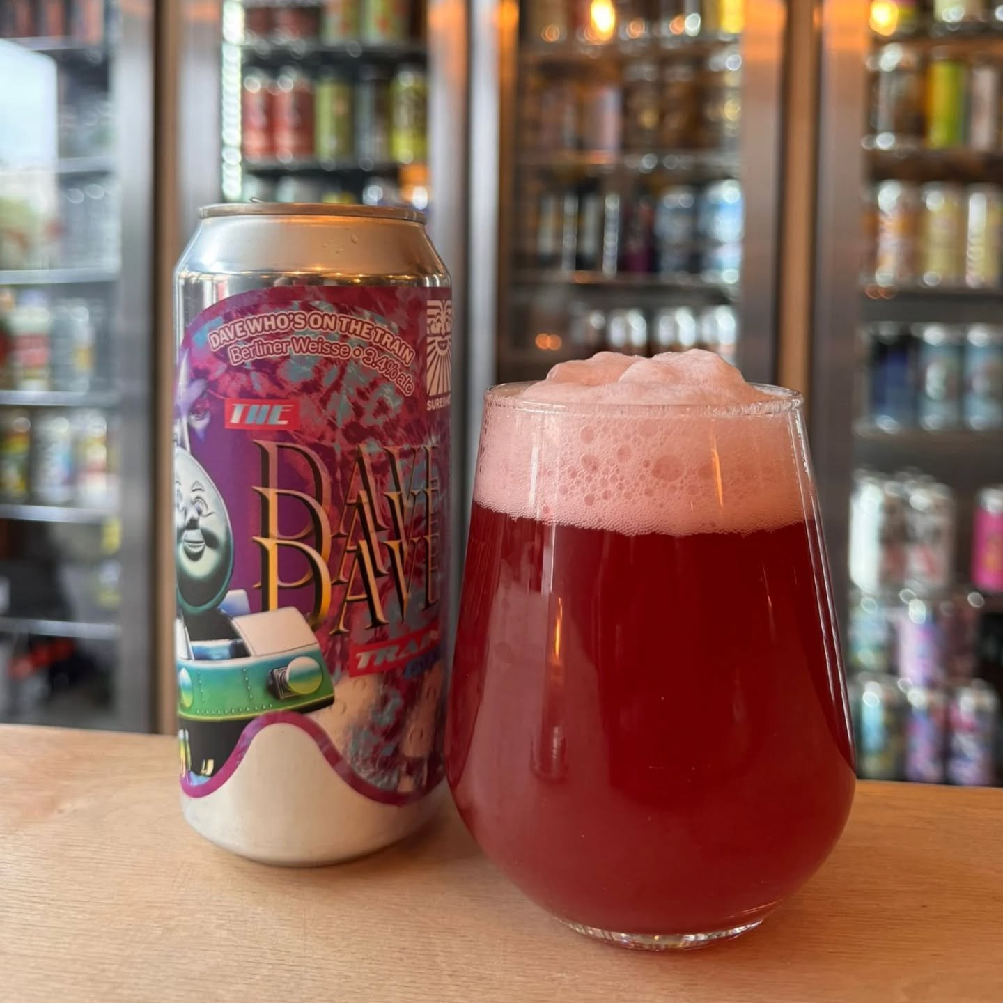 Tart, crisp and heavy on the berry @sureshotbrew &ldquo;Dave Who&rsquo;s on the Train&rdquo; has arrived at it&rsquo;s final destination right here at Bison Hove with quite possibly the maddest label you'll see this year. Don't miss it!