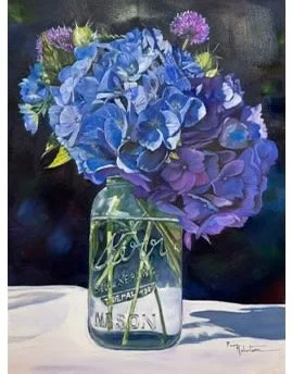 Deep Blue Hydrangeas  oil on canvas 18 x24