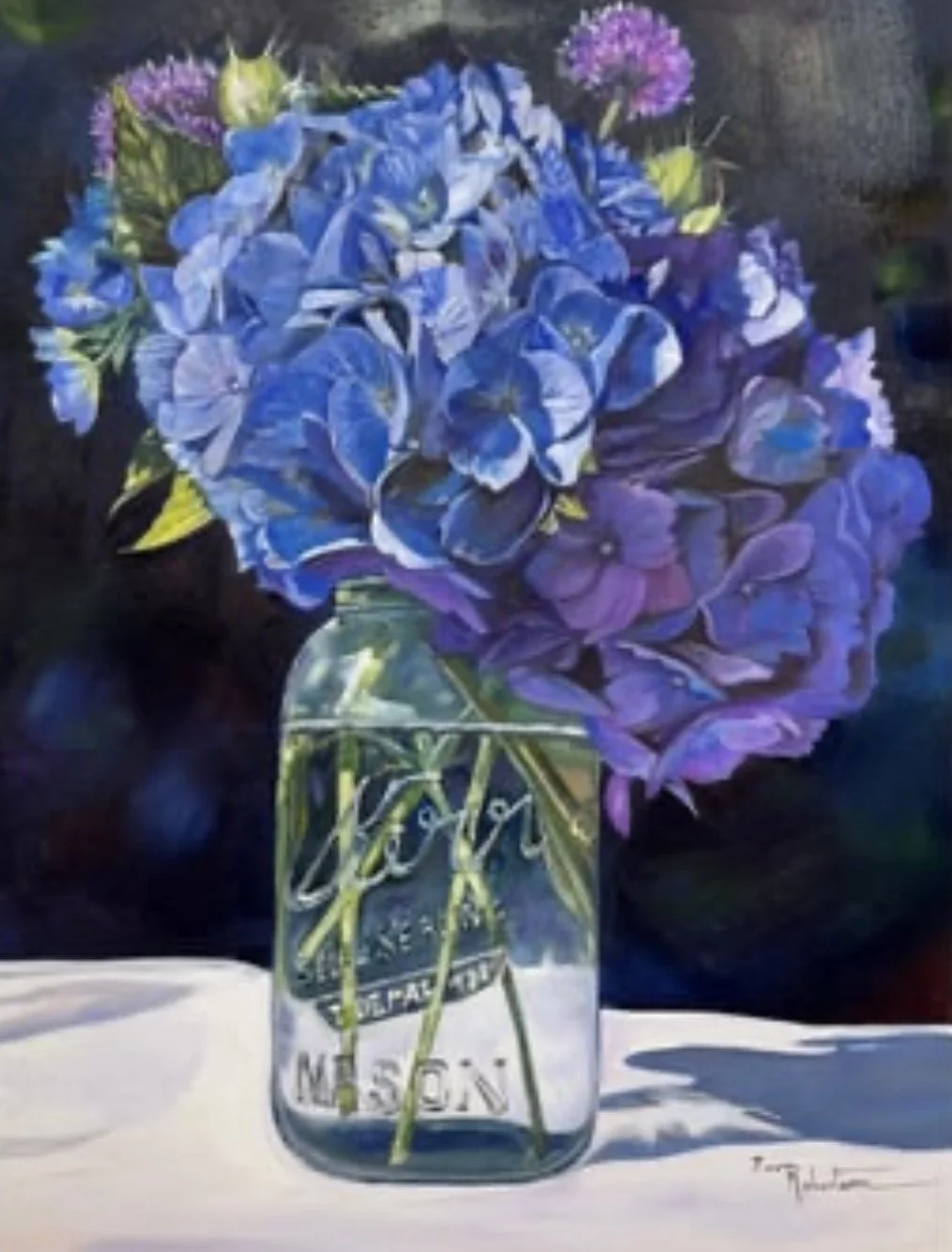 Deep Blue Hydrangeas  oil on canvas 18 x24