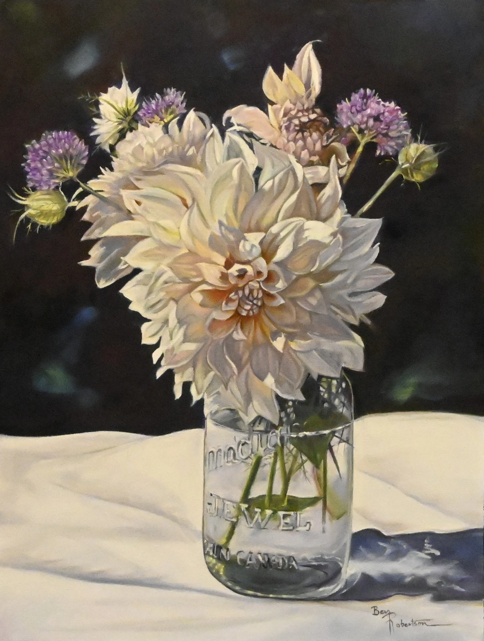 Dahlias in a Jar 18 x24  Oil on canvas