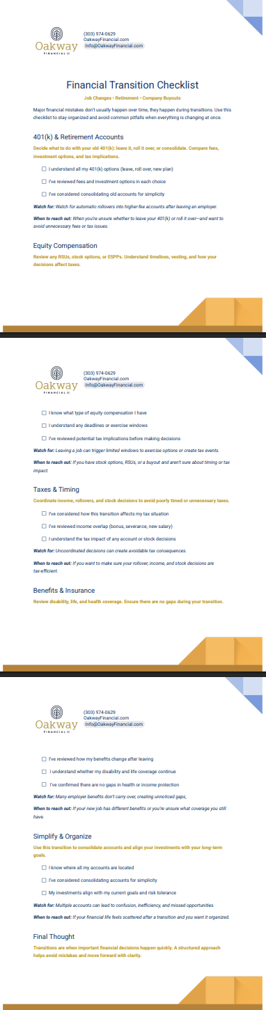 Practical guides and educational resources to help you navigate job changes, retirement, company buyouts, and other important financial decisions.
