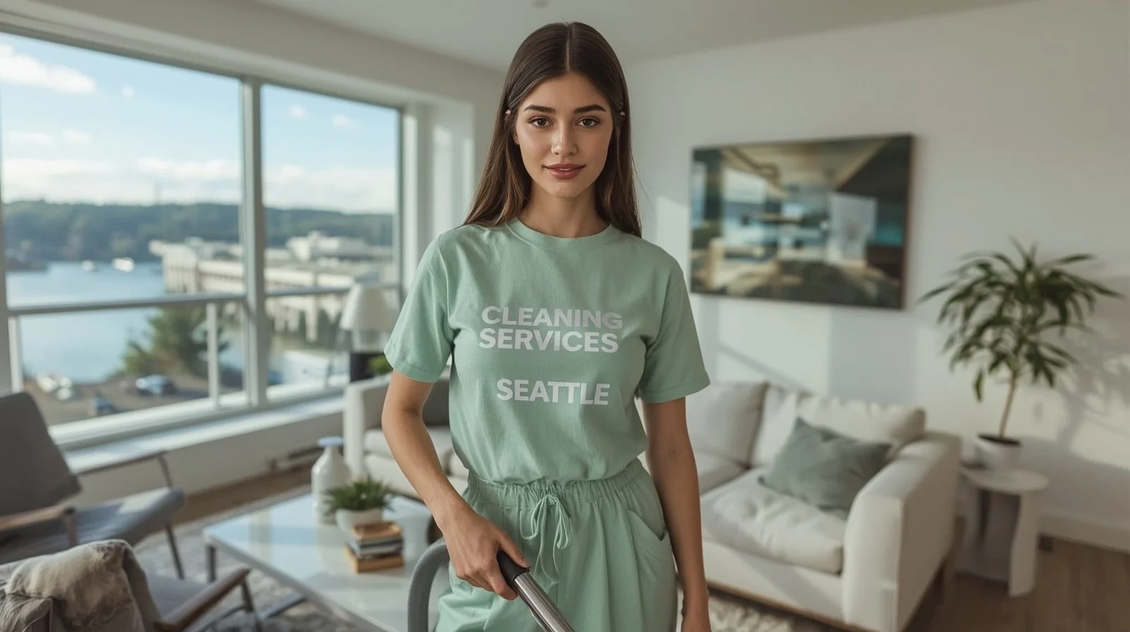 Professional cleaner polishing floors inside historic Ballard Seattle home