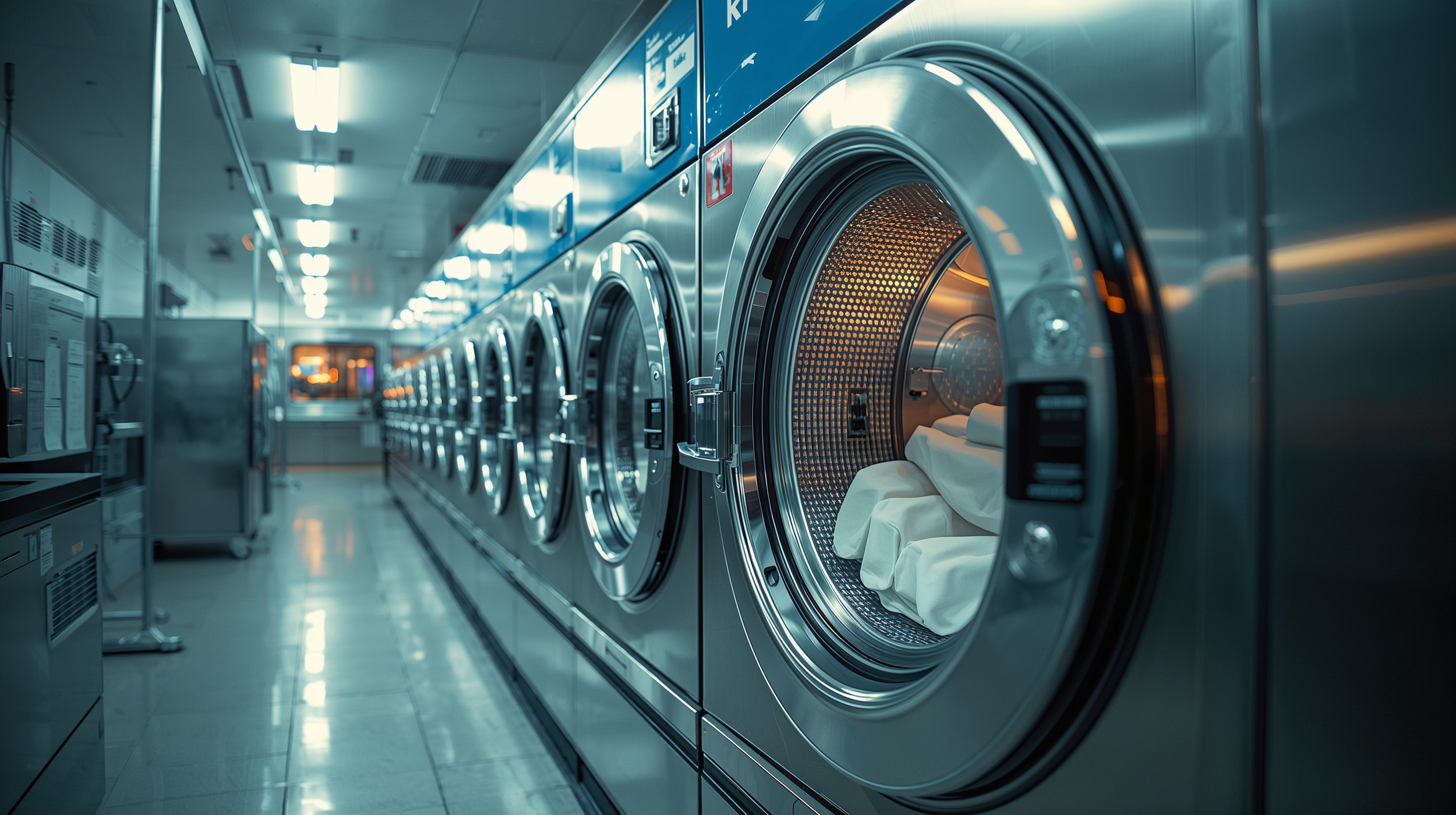 Professional dry cleaning machine operating inside a commercial facility