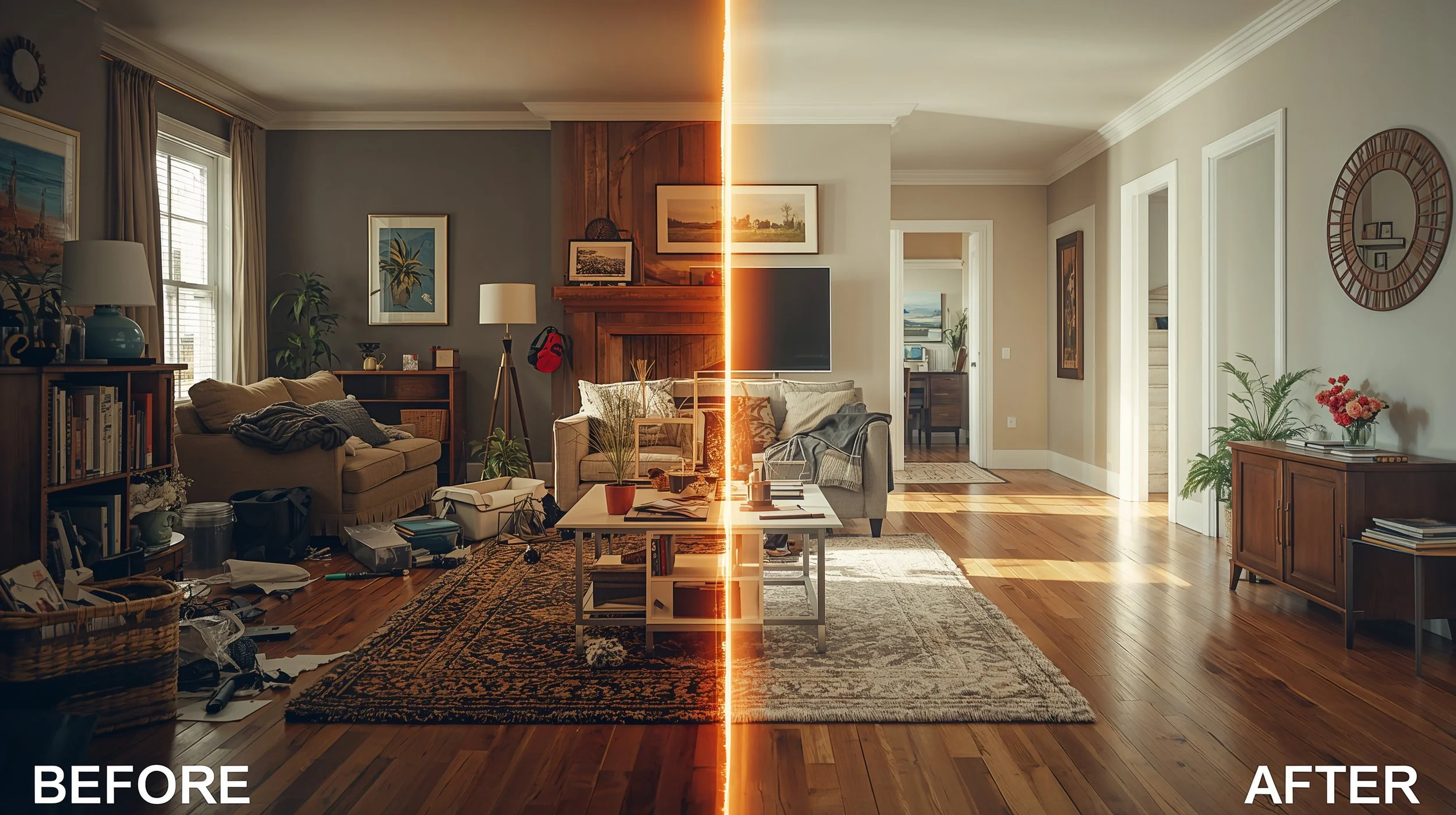 Before and after results of professional house cleaning