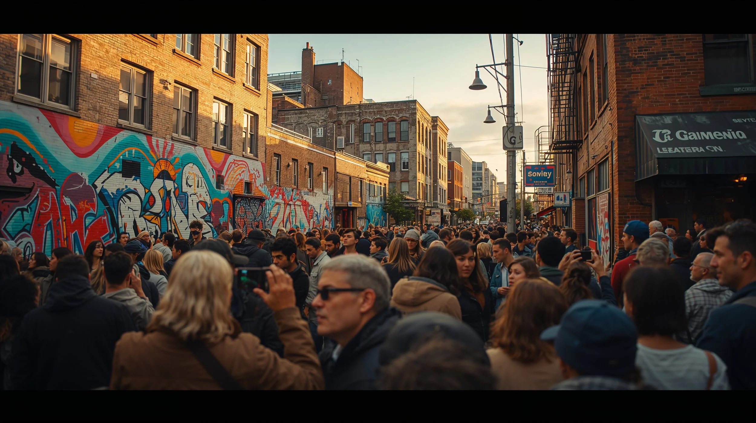 Visitors exploring colorful street art murals in Seattle’s Georgetown neighborhood.