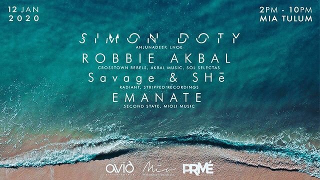 Join us on January 12th in tulum at @miatulum for our first agency showcase of the year! Featuring @simondoty @robbieakbal @savageandshe and @emanatesound 
Ticket link in bio. Grab yours now before price goes up!

#avid #avidartistagency #avidshowcas