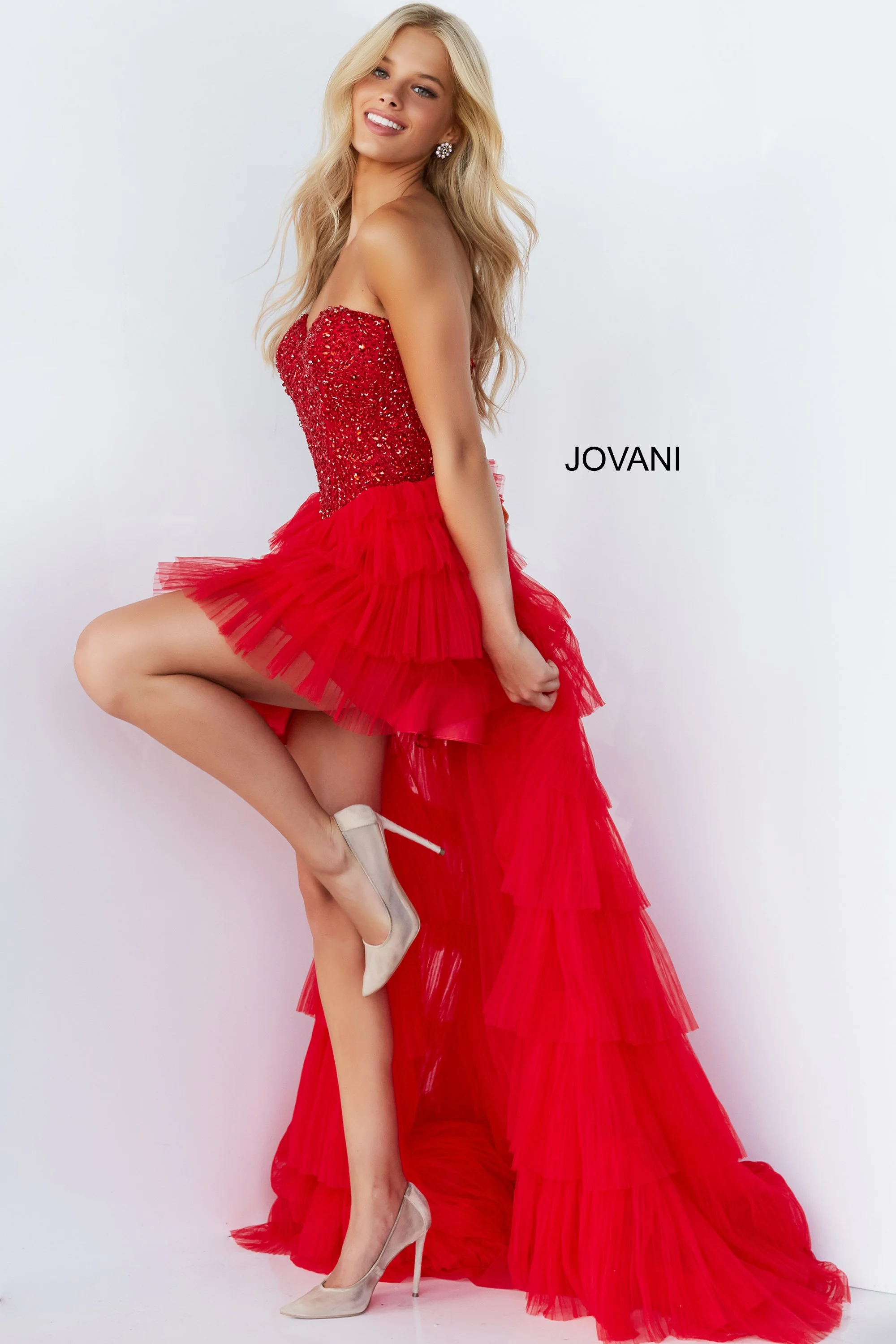 red strapless high low dress Red Strapless High Low Prom Gown — OFseventy
