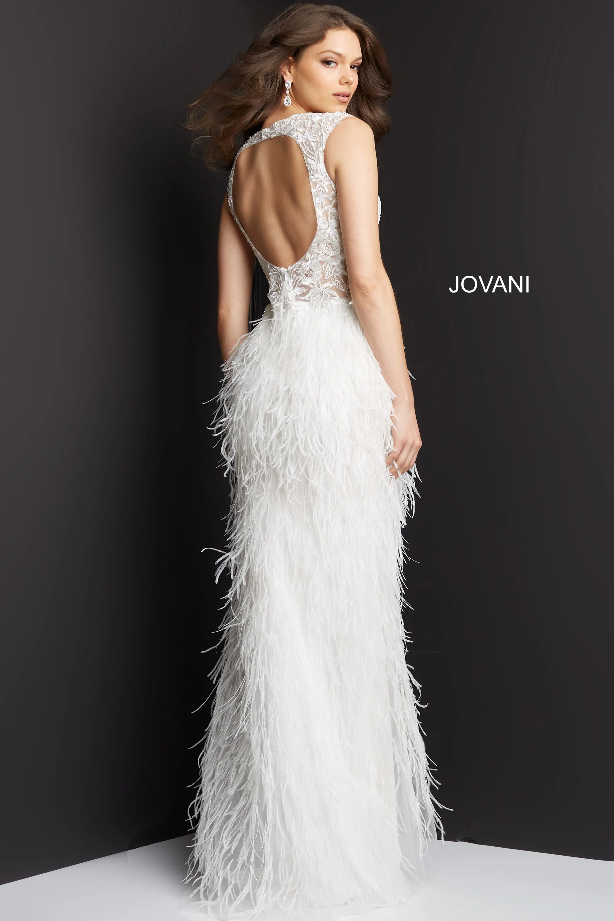 open lace back dress Rehearsal White Feather Mini Dress – Confête main image 1