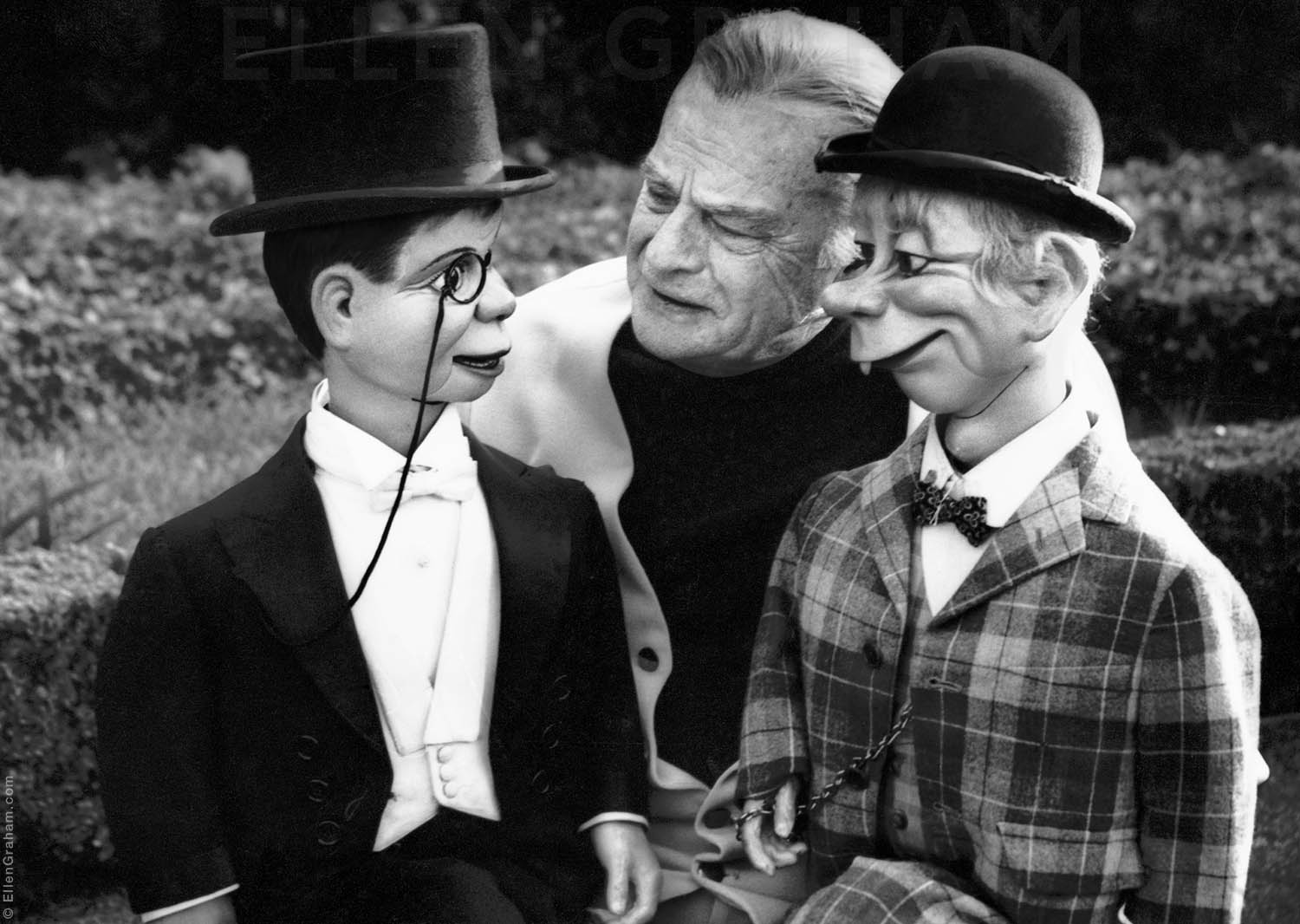 Edgar Bergen with Charlie McCarthy and Mortimer Snerd, Beverly Hills, CA, 1974
