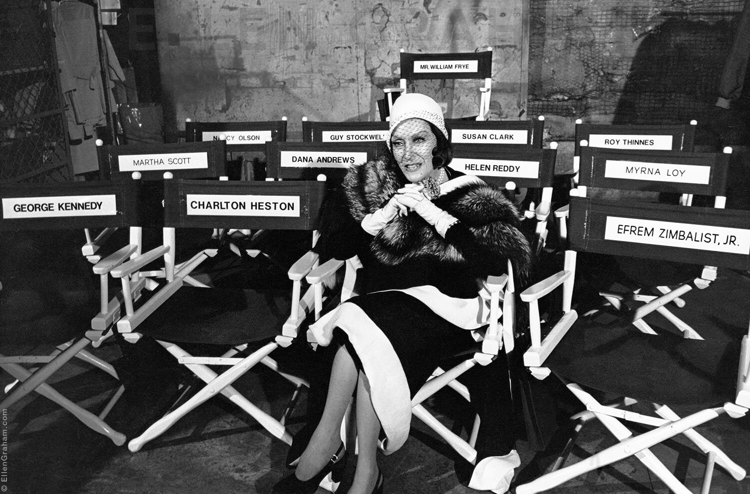 Gloria Swanson, "Airport 1975" Film Set, Universal Studios, Hollywood, CA, 1974