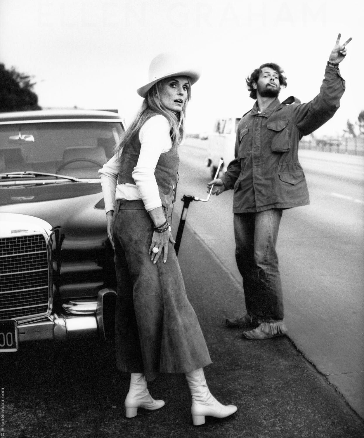 Rosemarie Stack and Stranger, Del Mar, CA, 1970