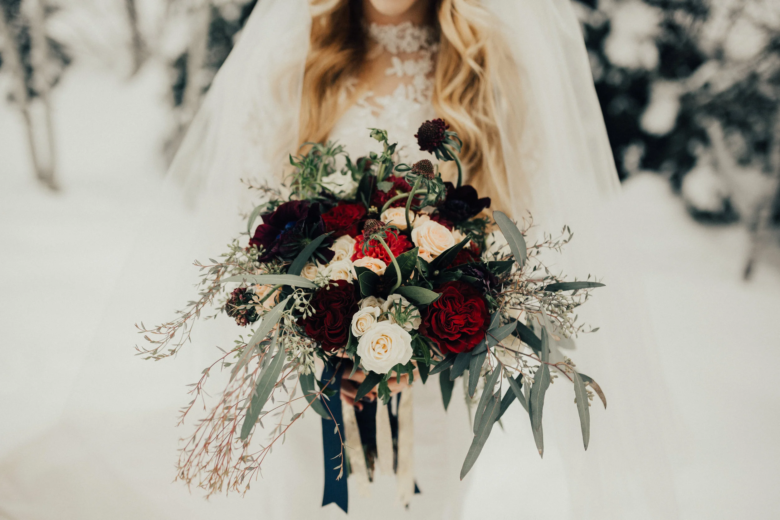 winter bridal first look session