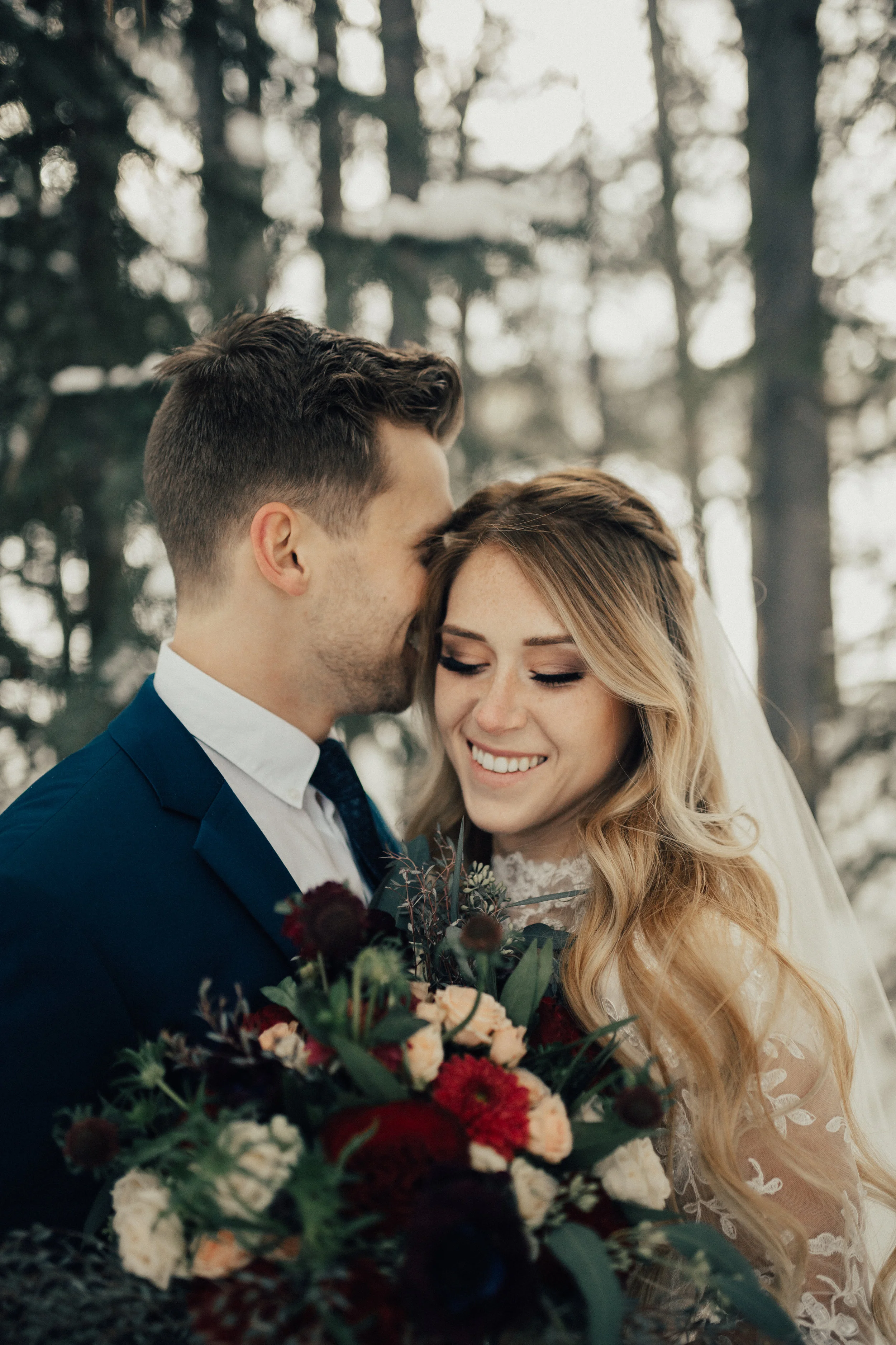 winter bridal first look session
