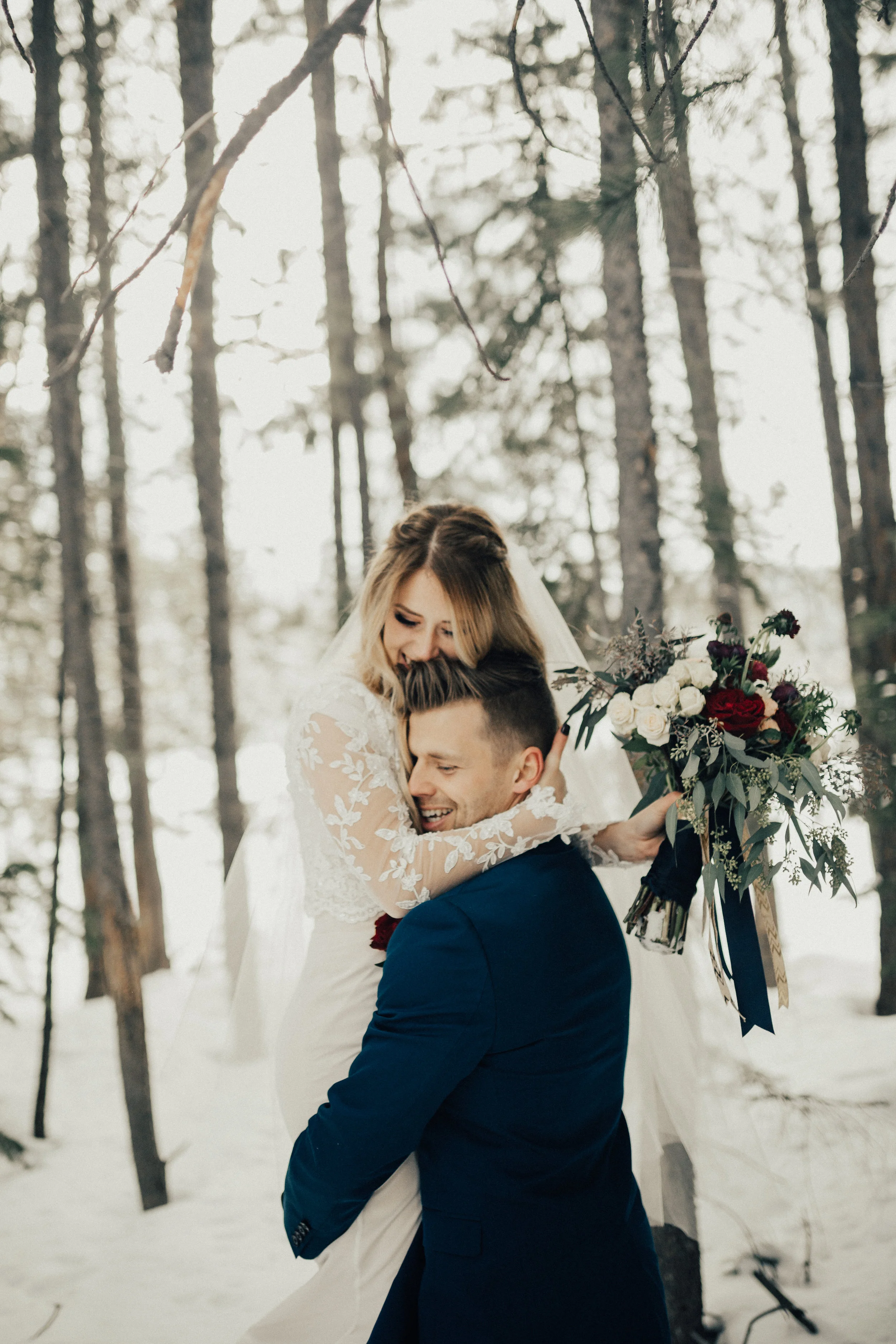winter bridal first look session