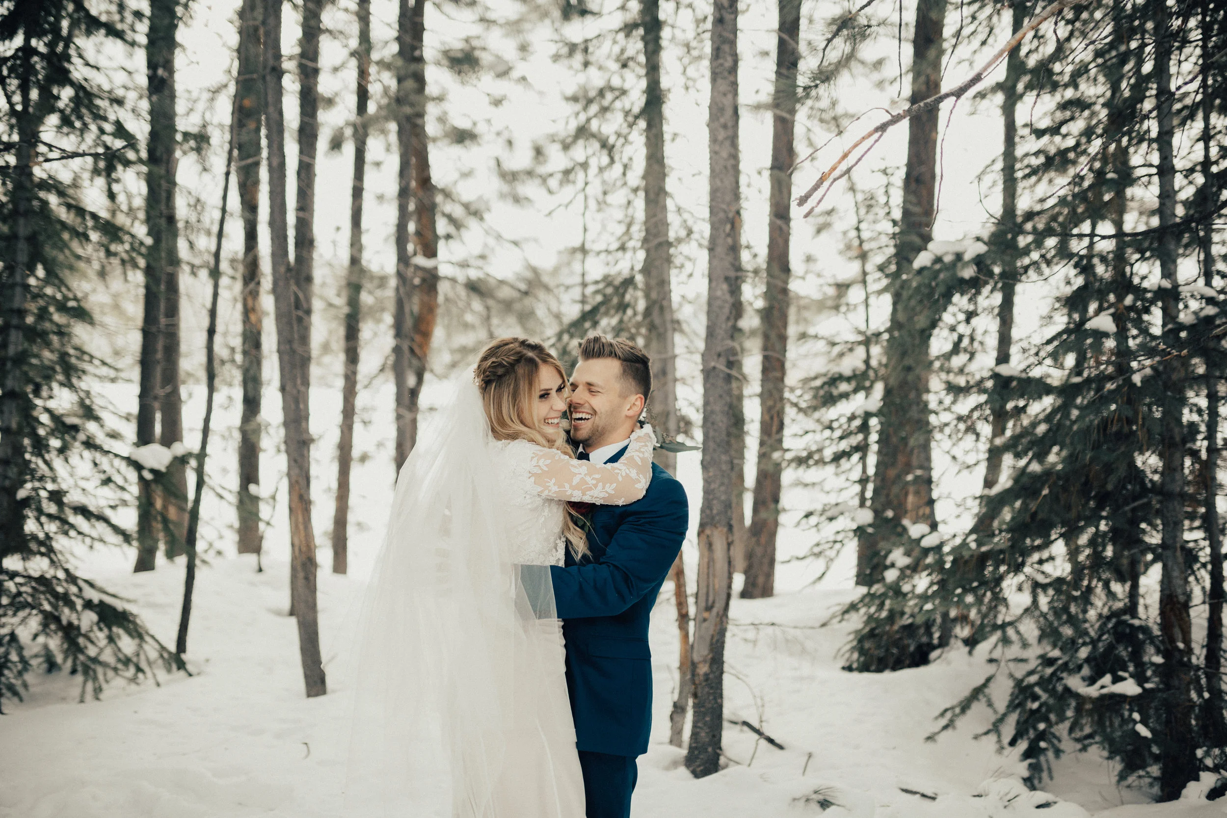 winter bridal first look