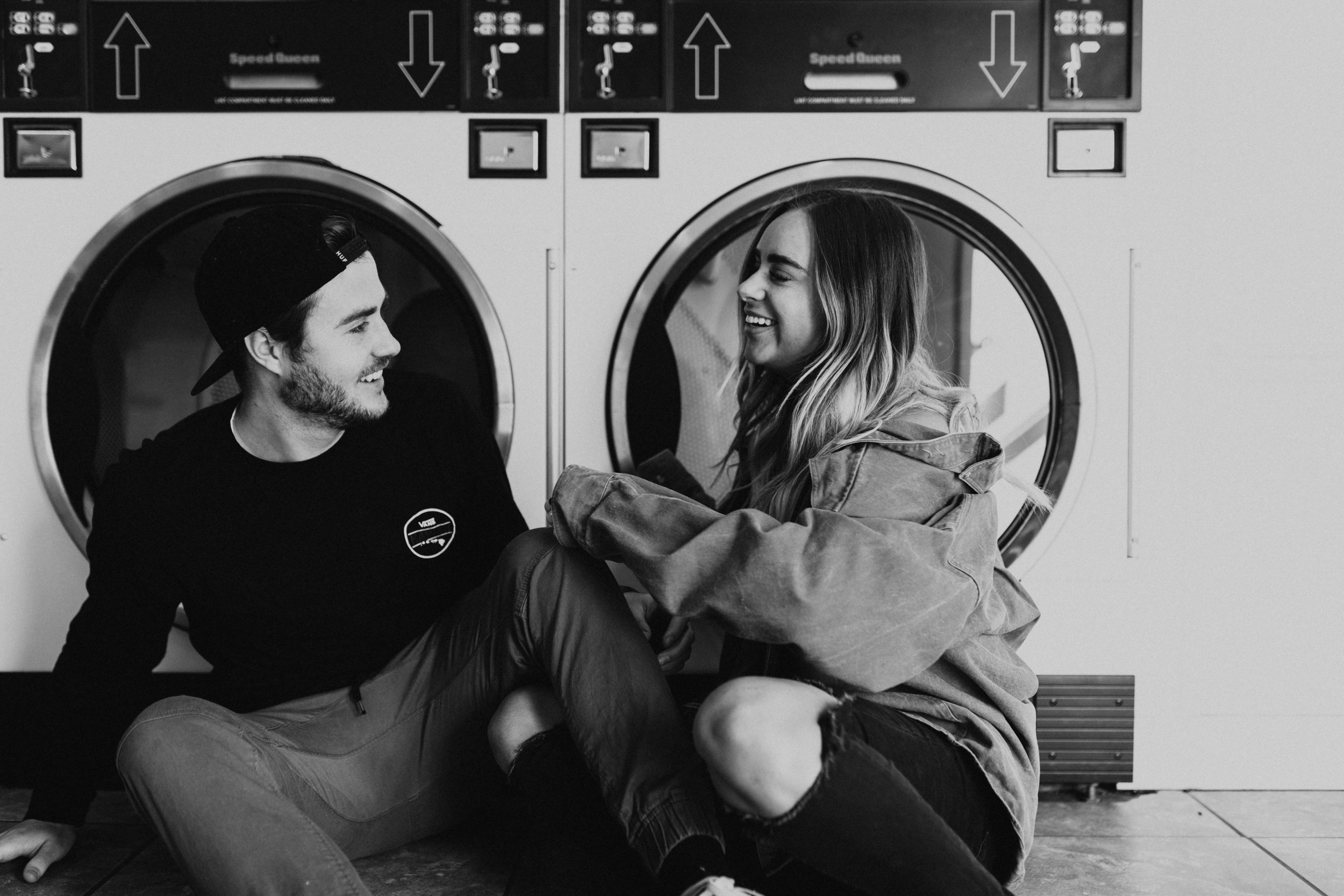 laundry mat engagement photos
