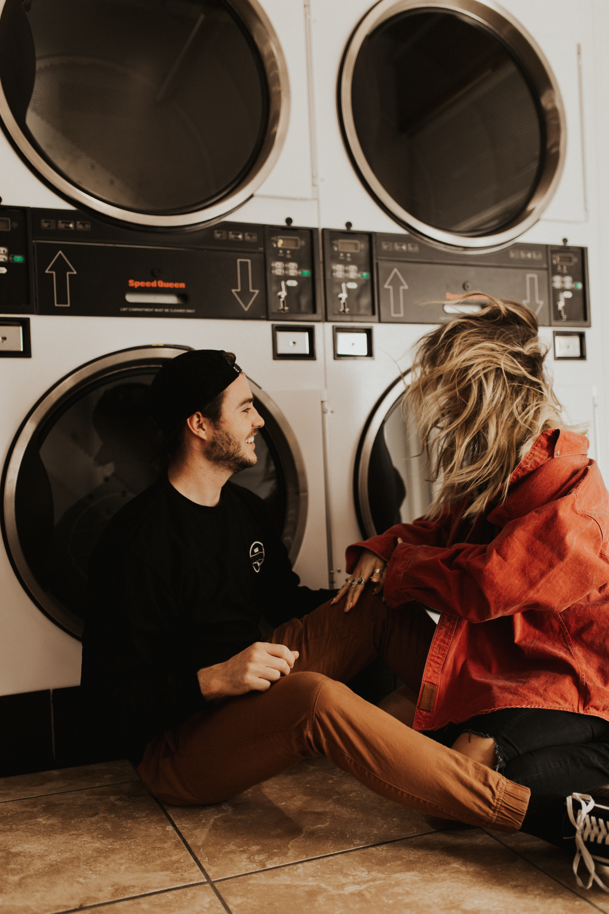 laundry mat engagement shoot