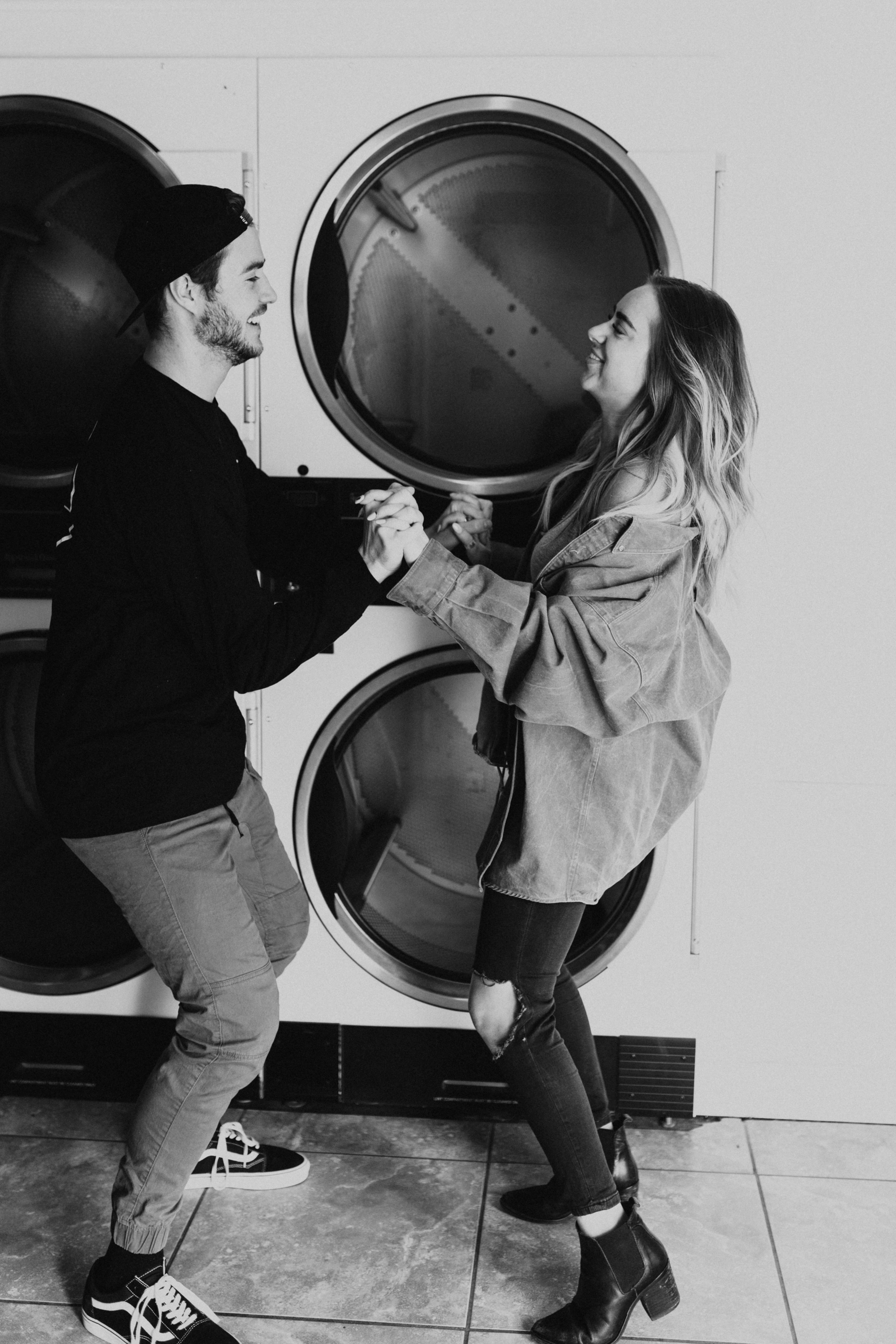 laundry mat engagement shoot