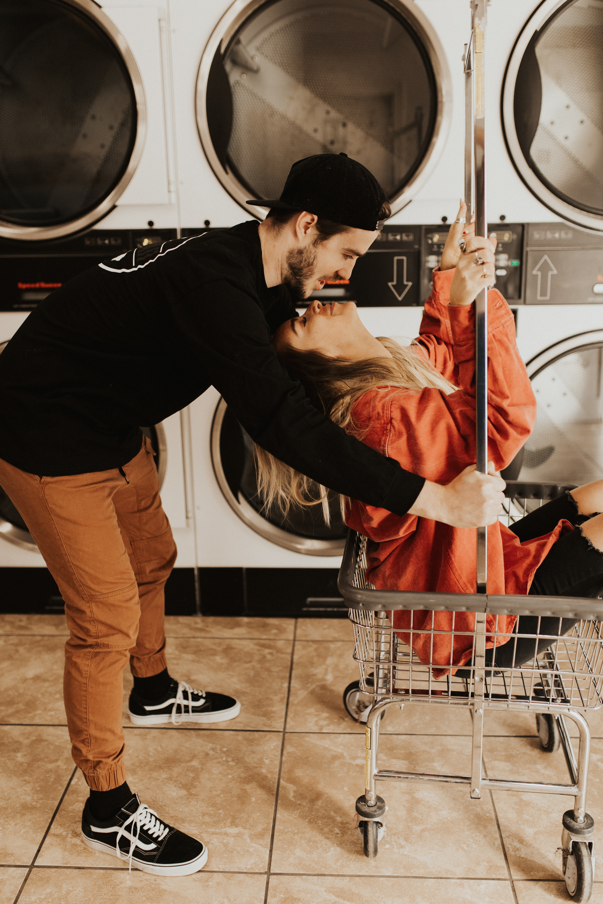laundry mat engagement shoot