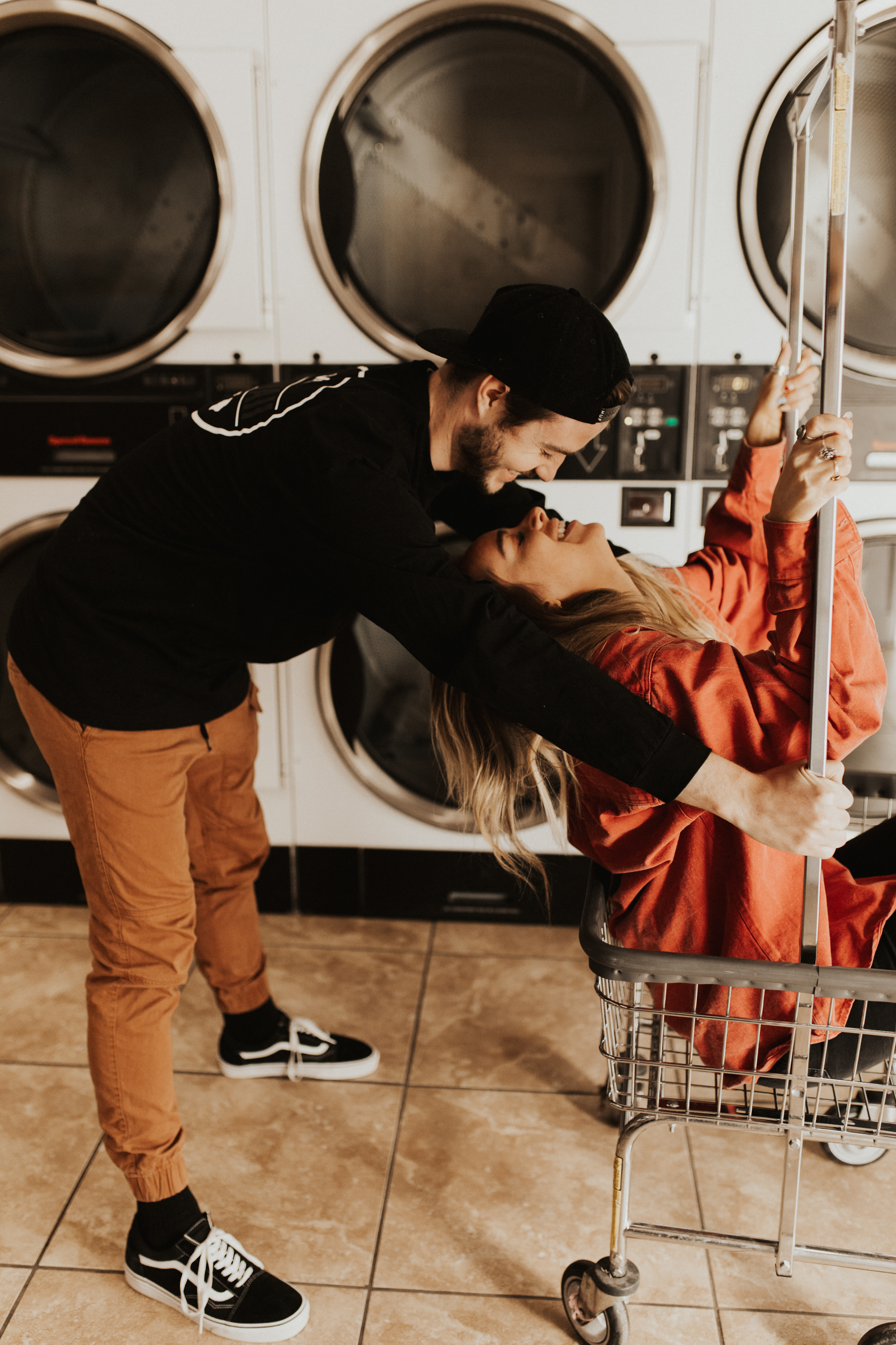 laundry mat engagement shoot