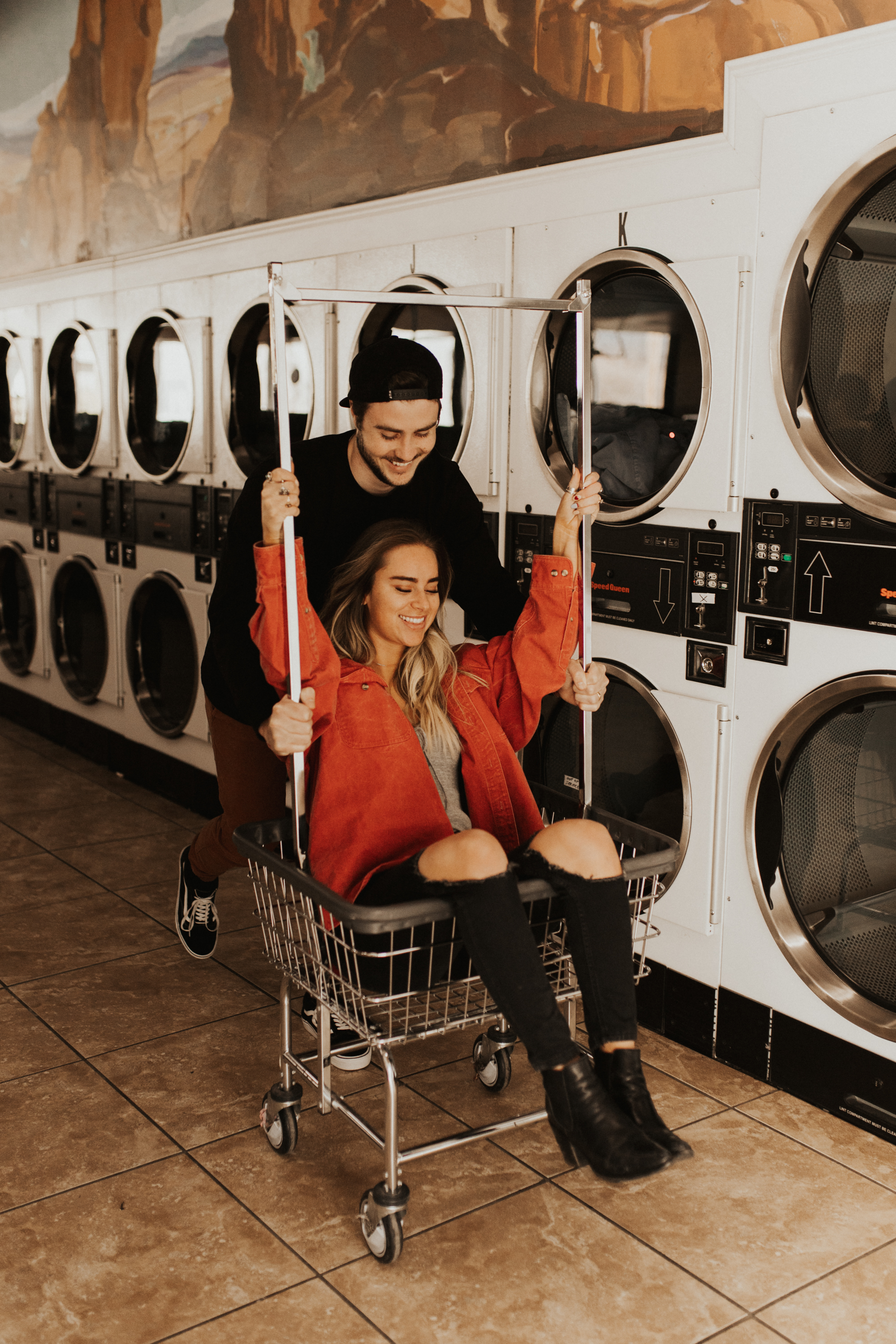 laundry mat engagement shoot