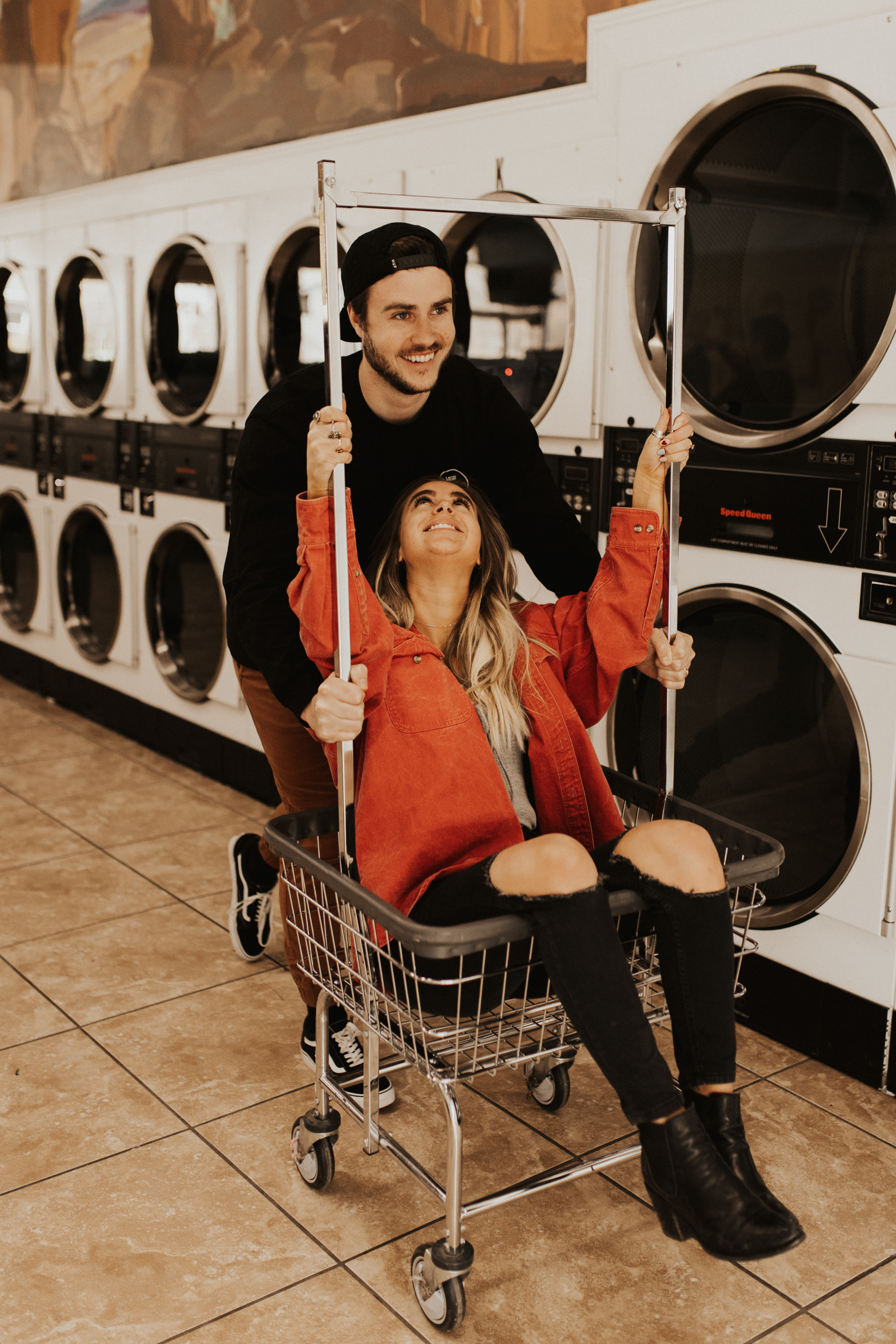 laundry mat engagement shoot