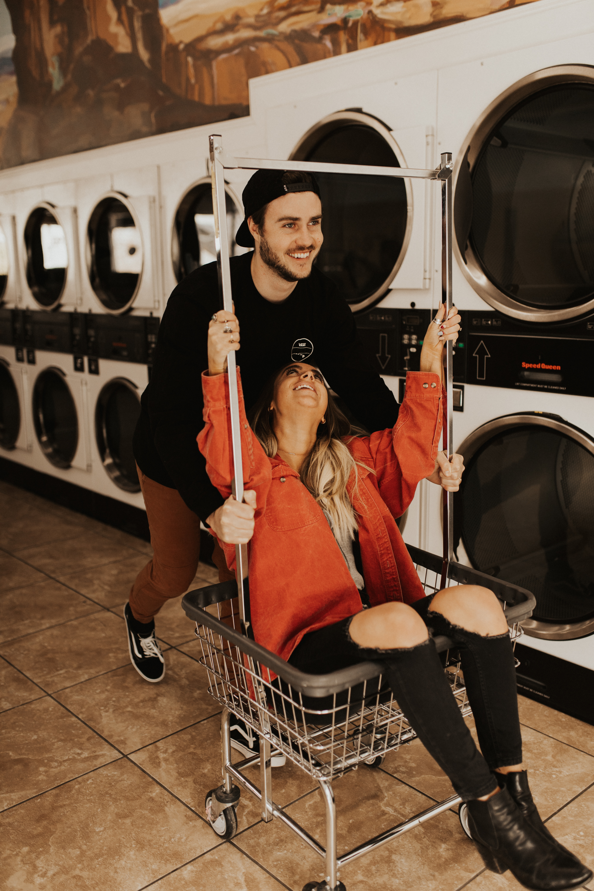 laundry mat engagement shoot