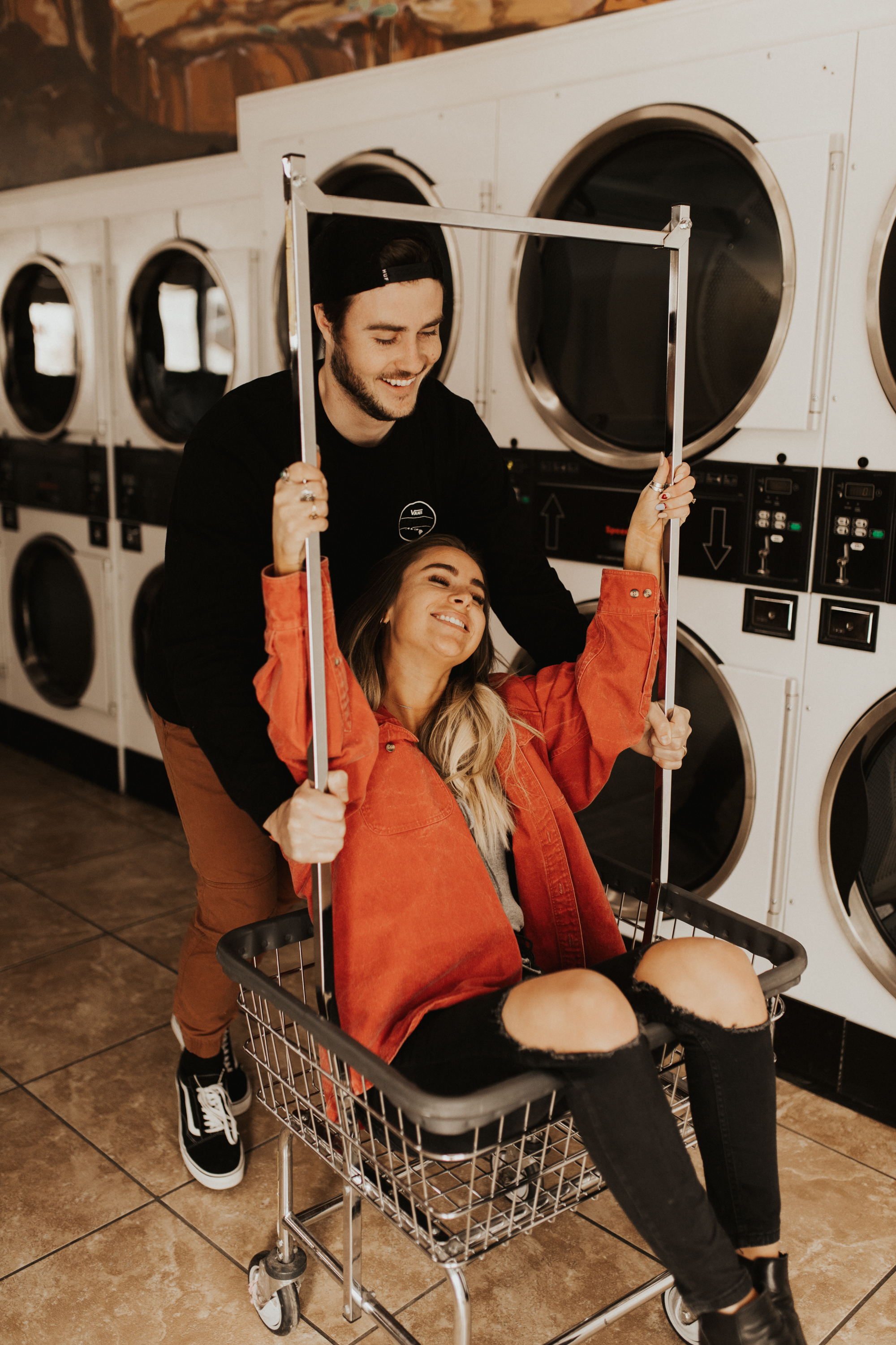 laundry mat engagement shoot