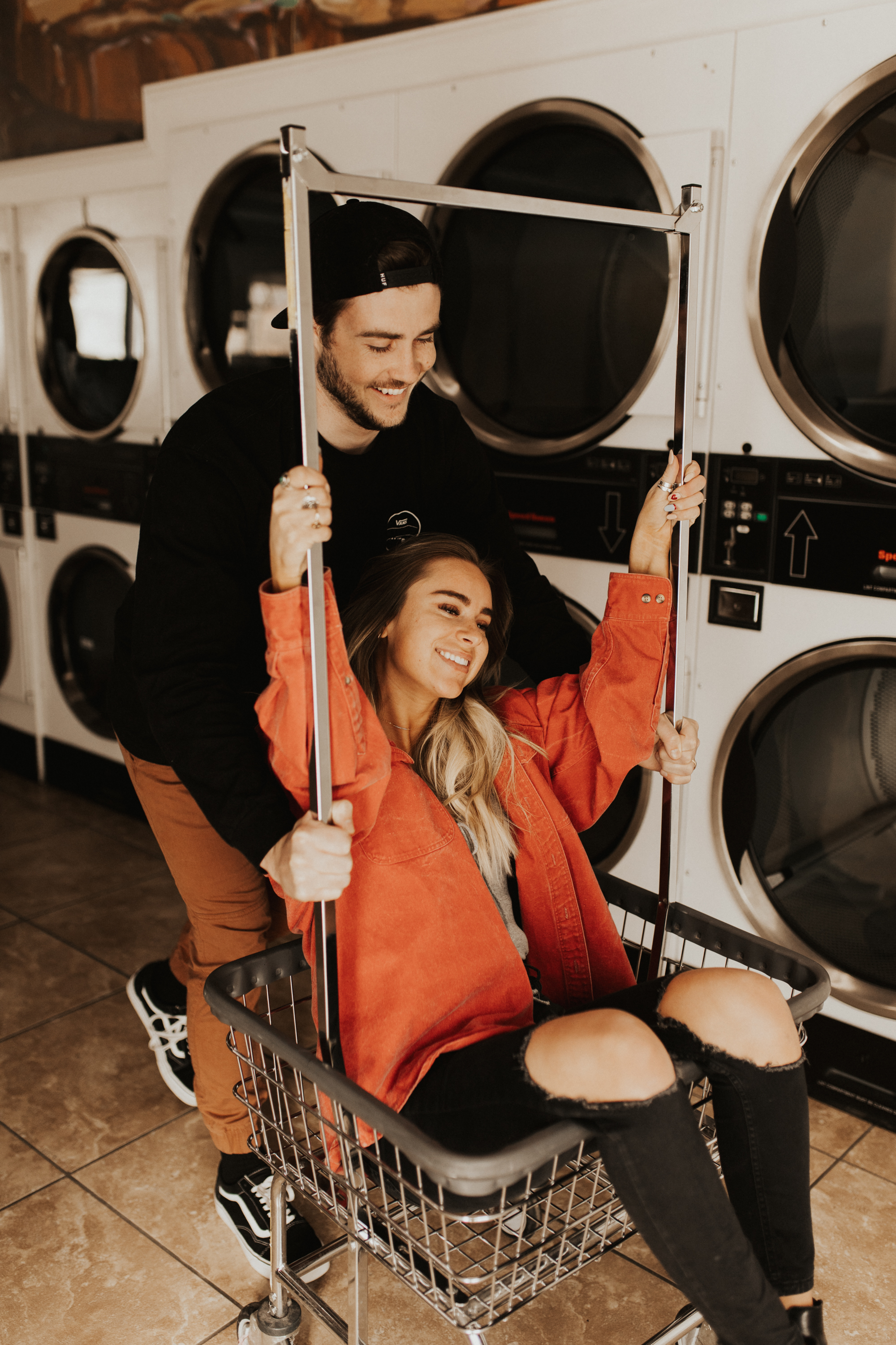 laundry mat engagement shoot