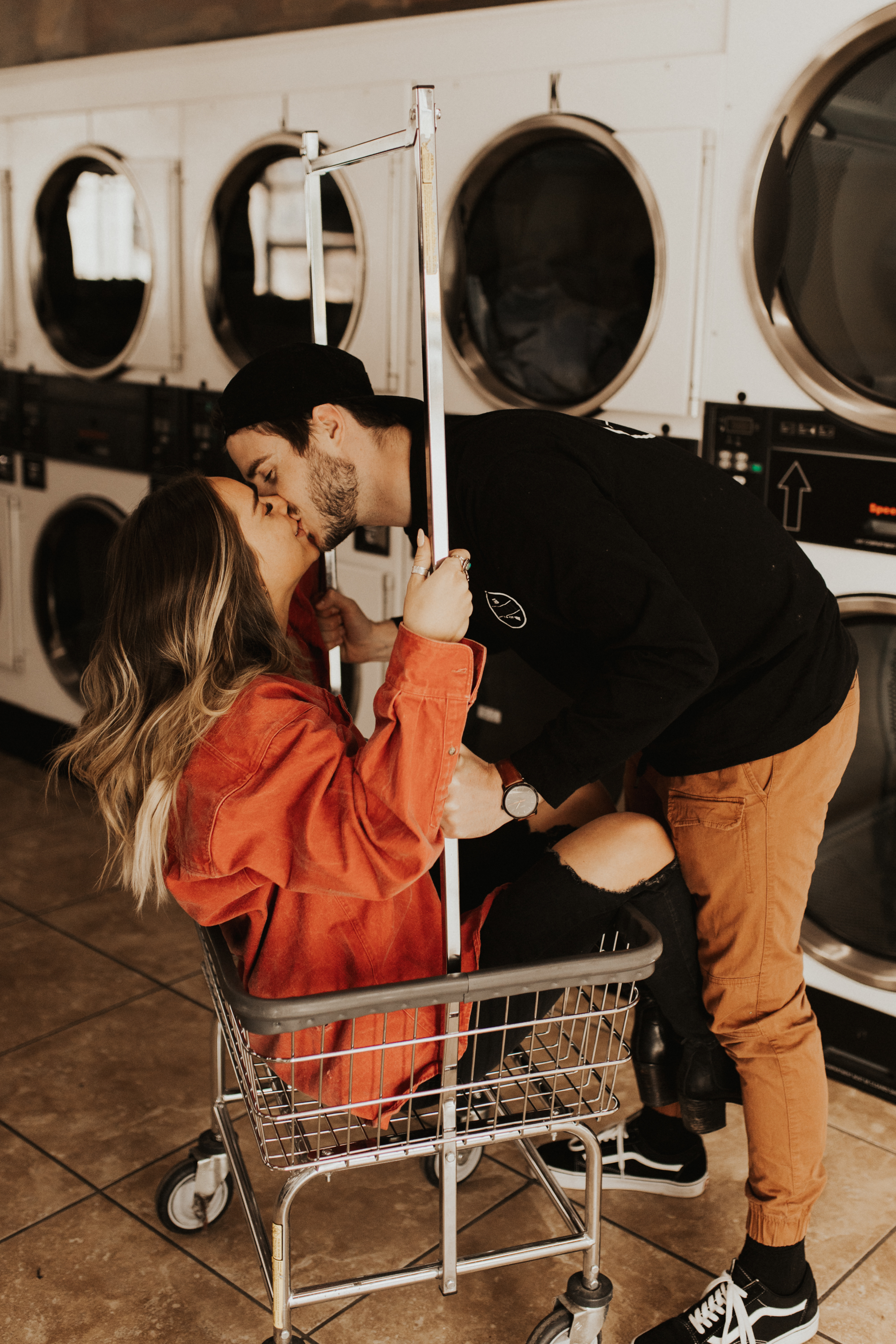 laundry mat engagement shoot