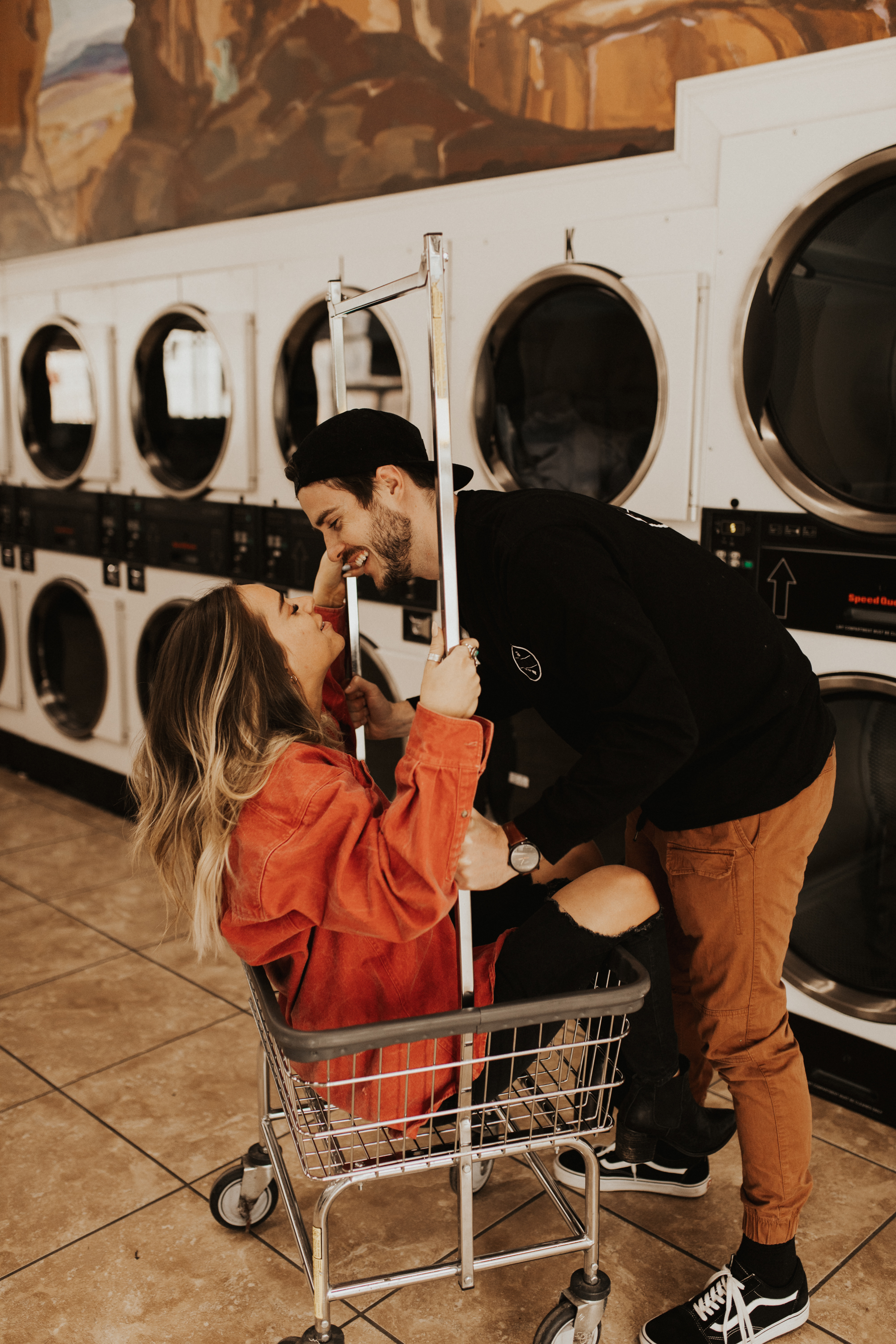 laundry mat engagement shoot