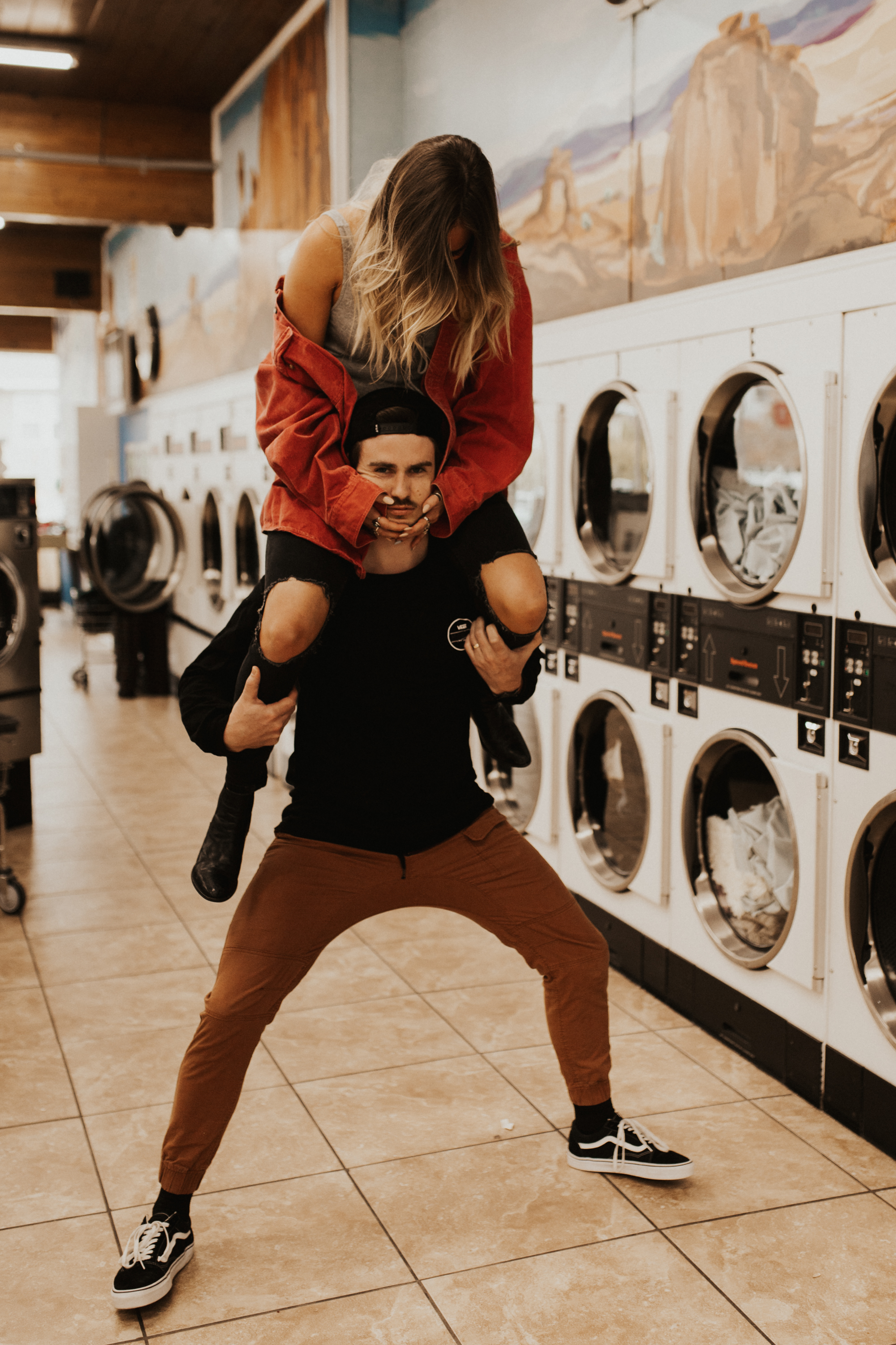 laundry mat engagement session