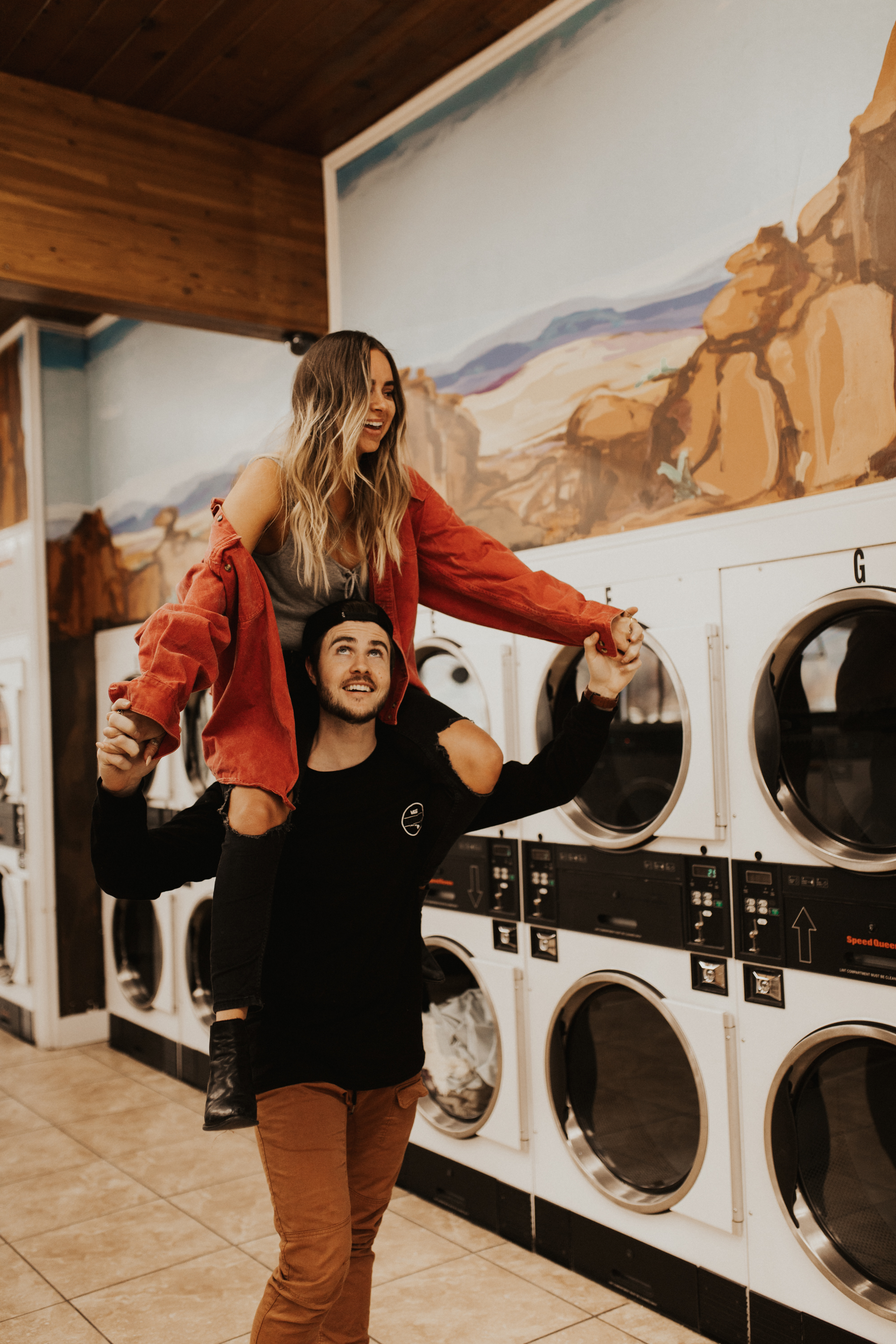 laundry mat engagement session