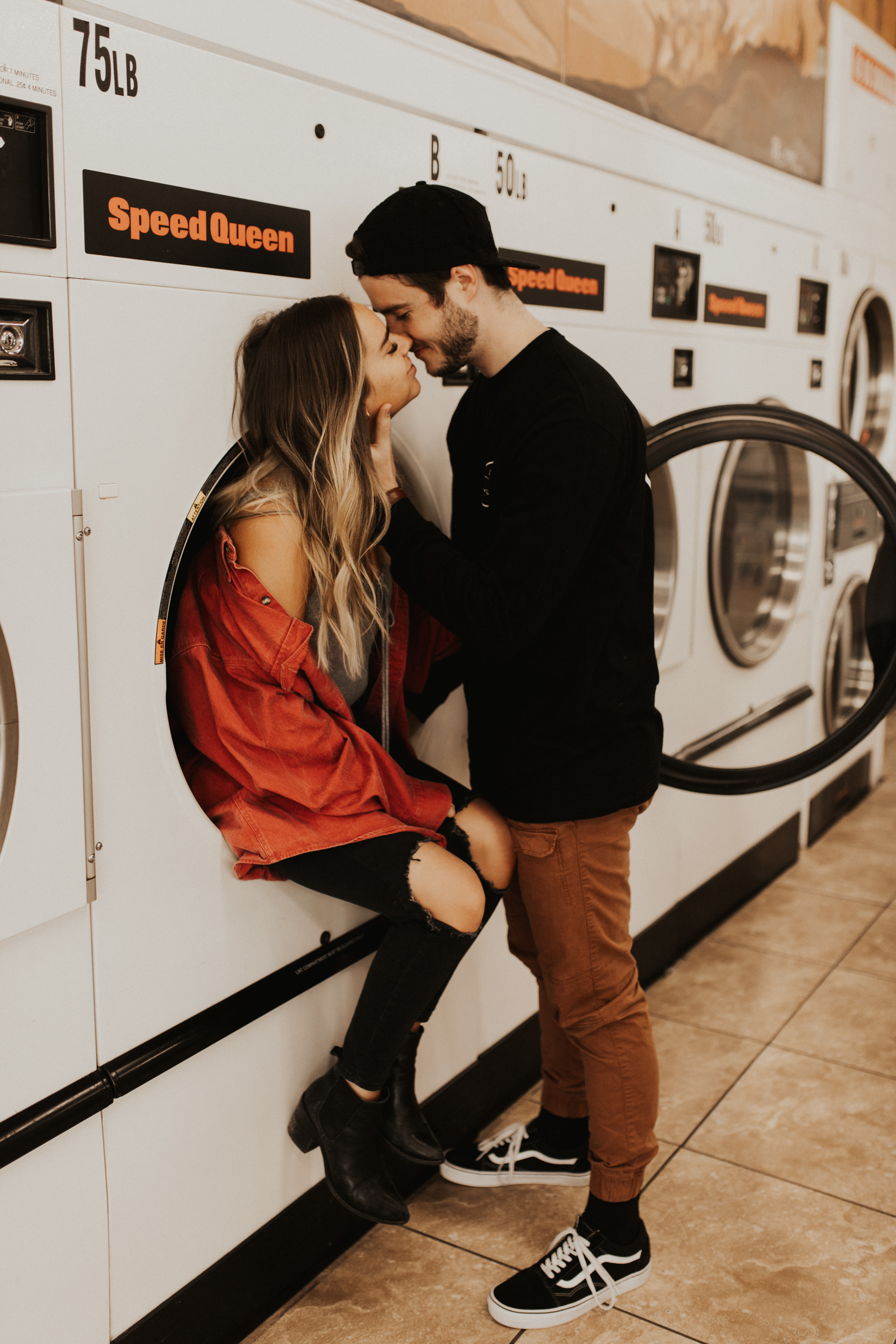 laundry mat engagement session