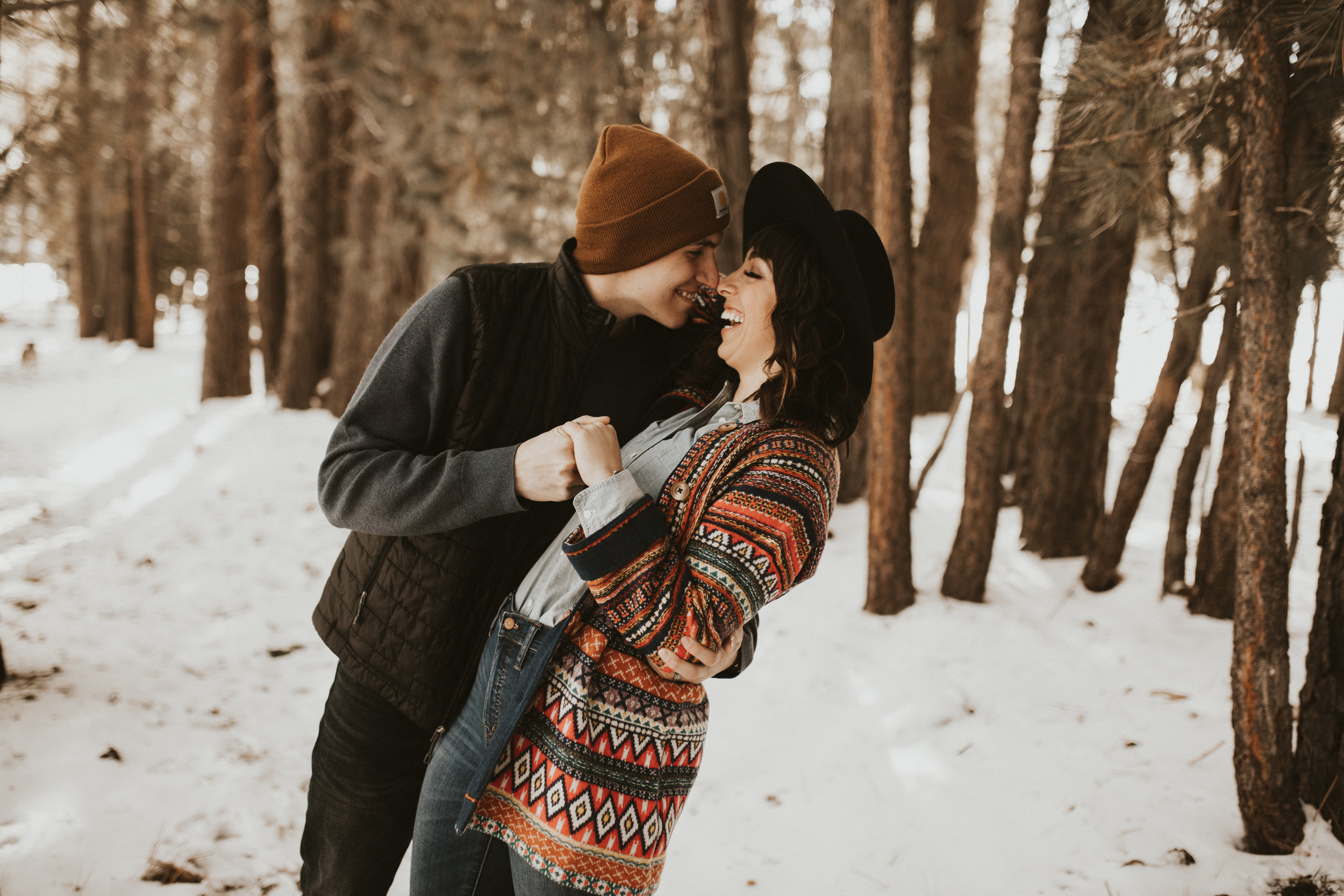 snowy mountain engagement session