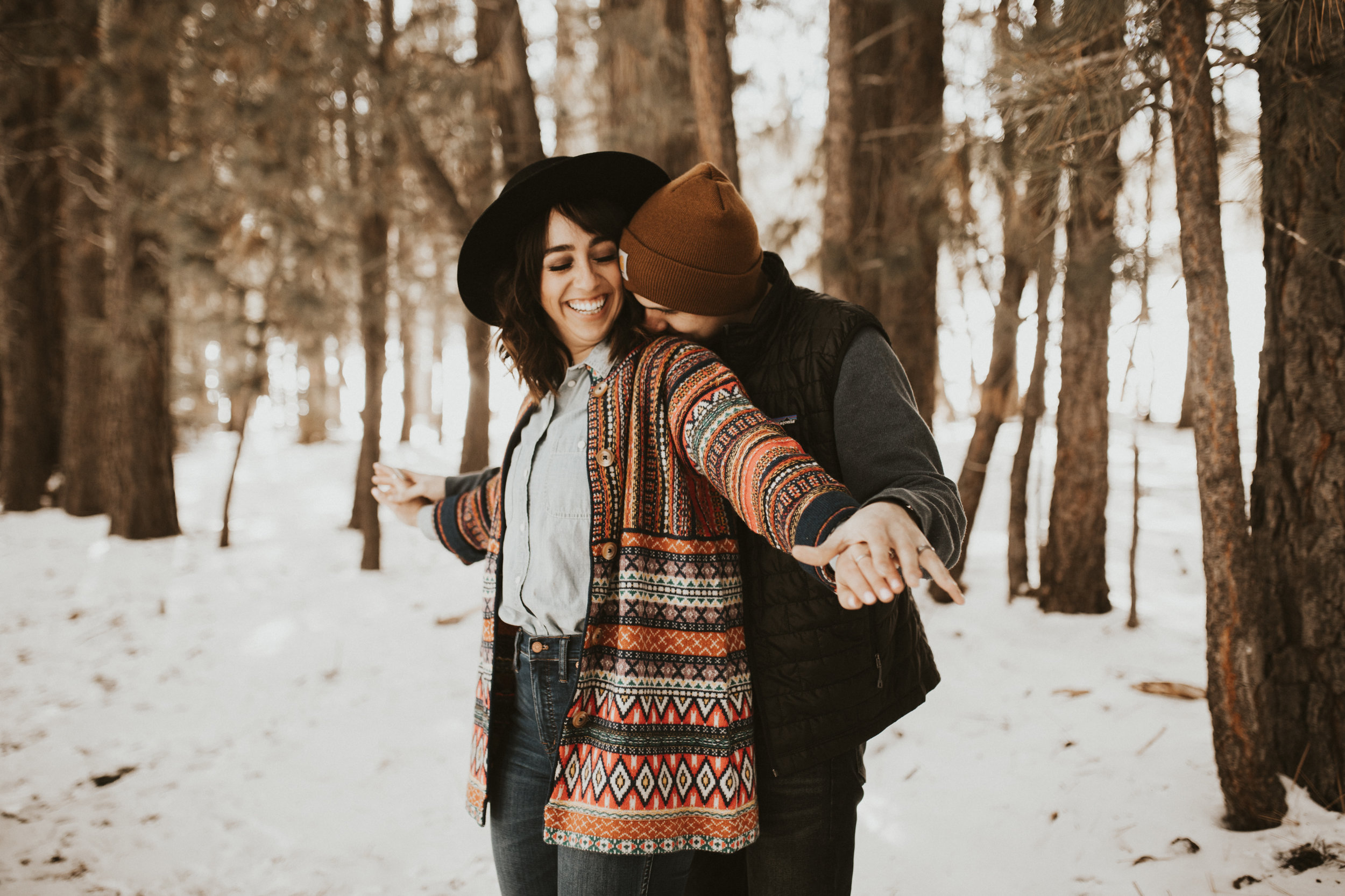 snowy mountain engagement session