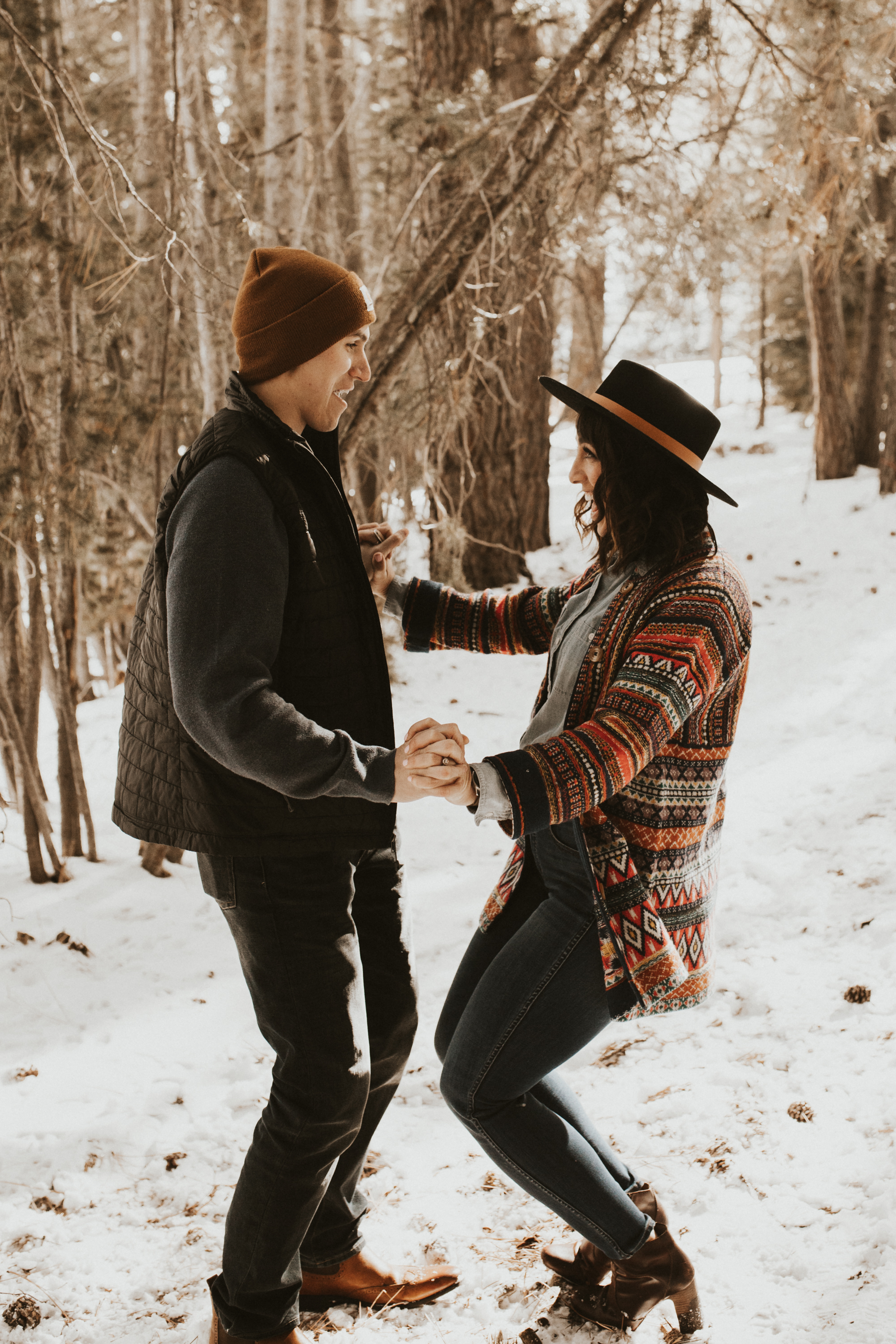 snowy mountain engagement session