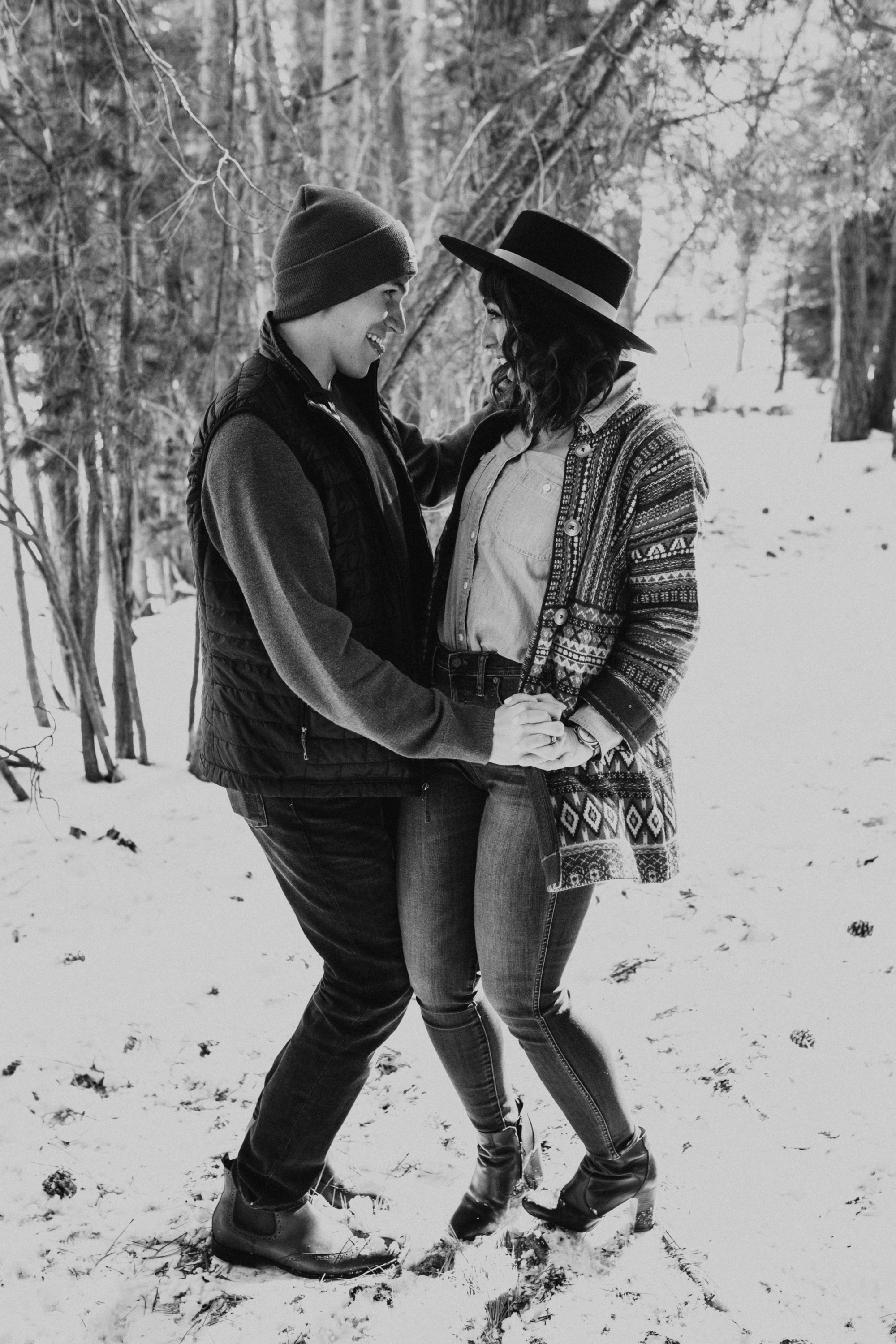 snowy mountain engagement session