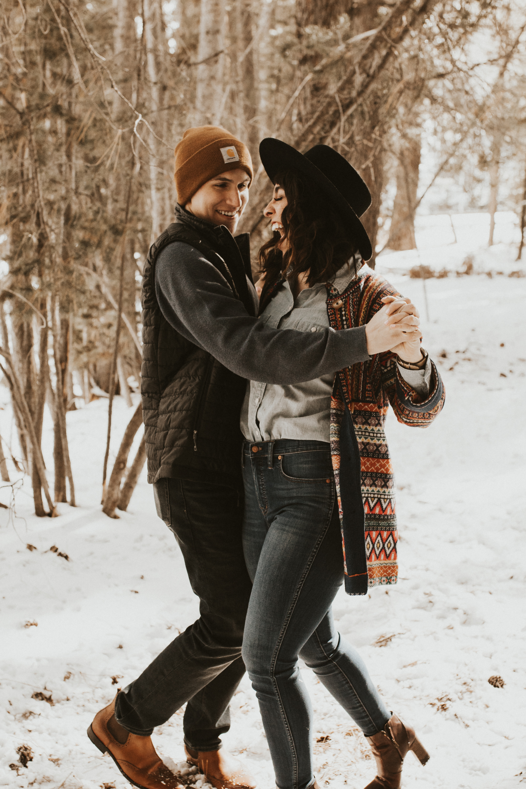 snowy mountain engagement session