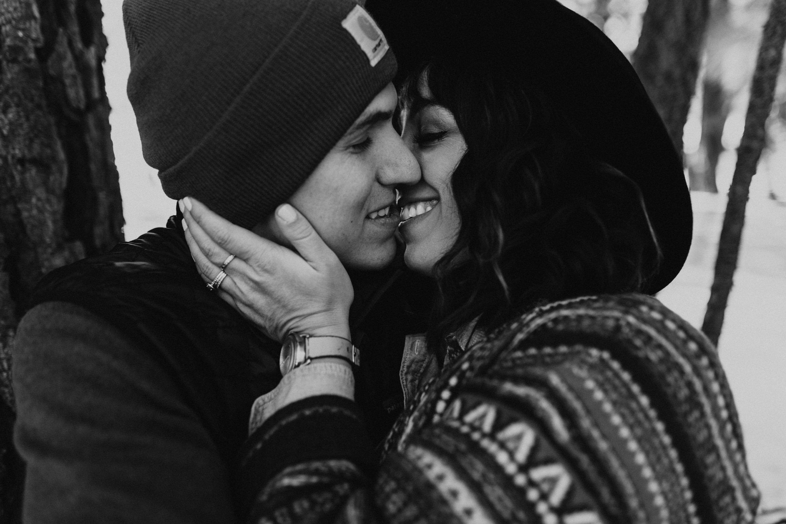 snowy mountain engagement session
