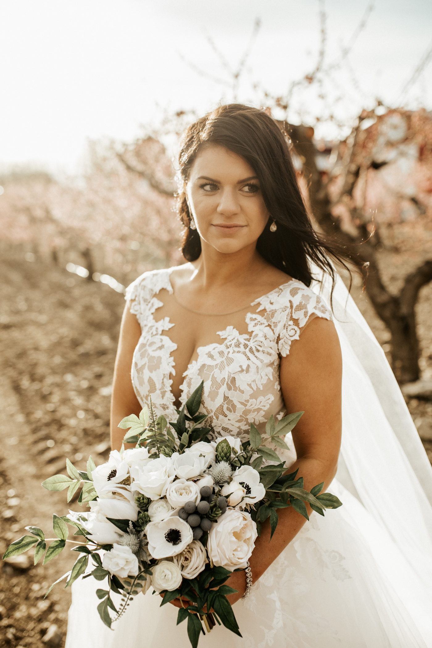 spring blossomed orchard wedding photos