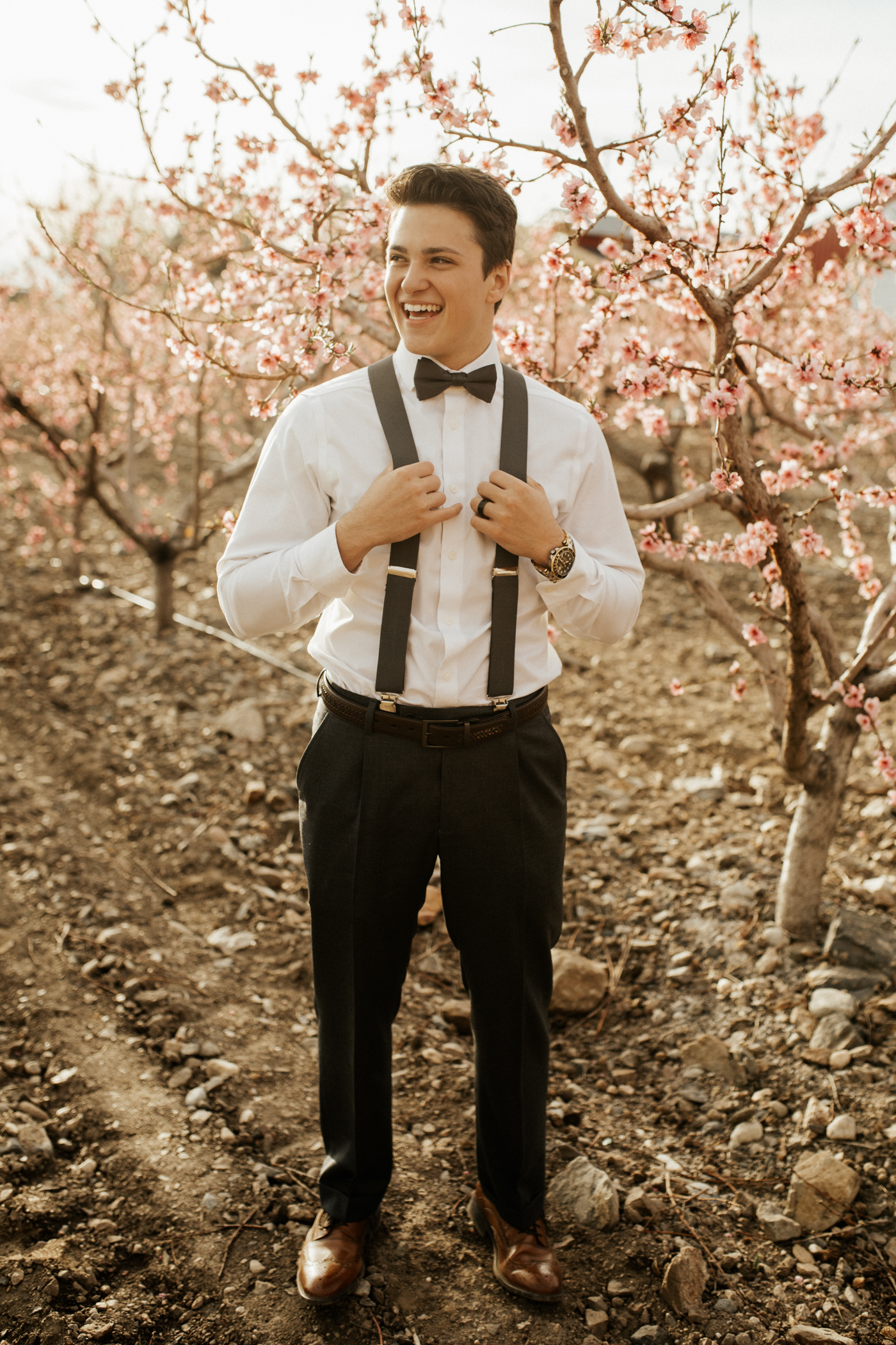 spring blossomed orchard wedding photos