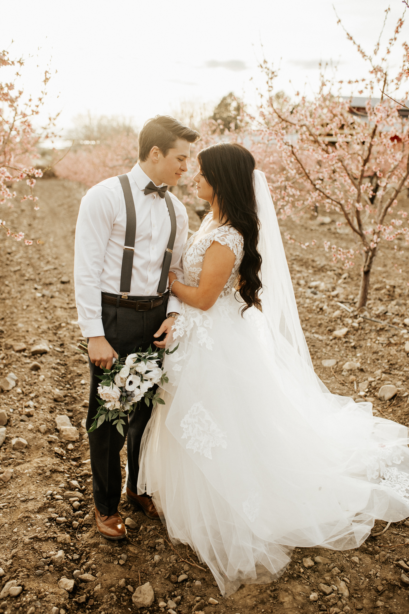 spring blossomed orchard wedding photos