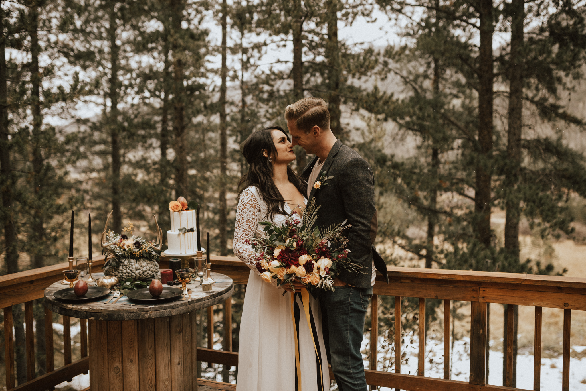 Fall cabin mountain elopement wedding