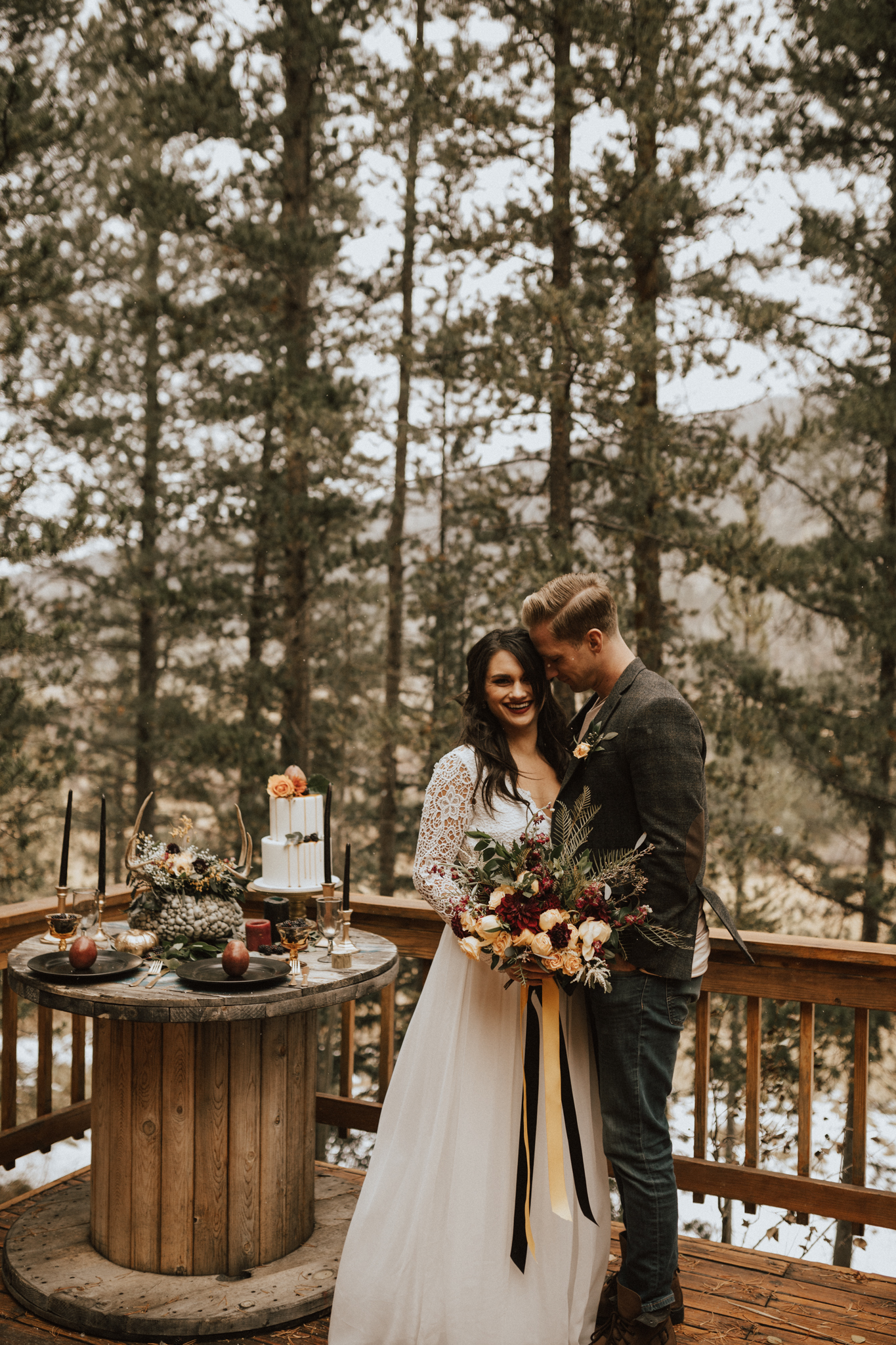 fall mountain cabin elopement wedding