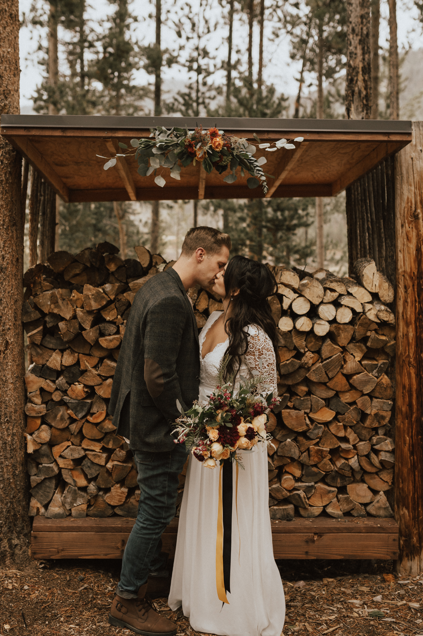 fall mountain cabin elopement wedding
